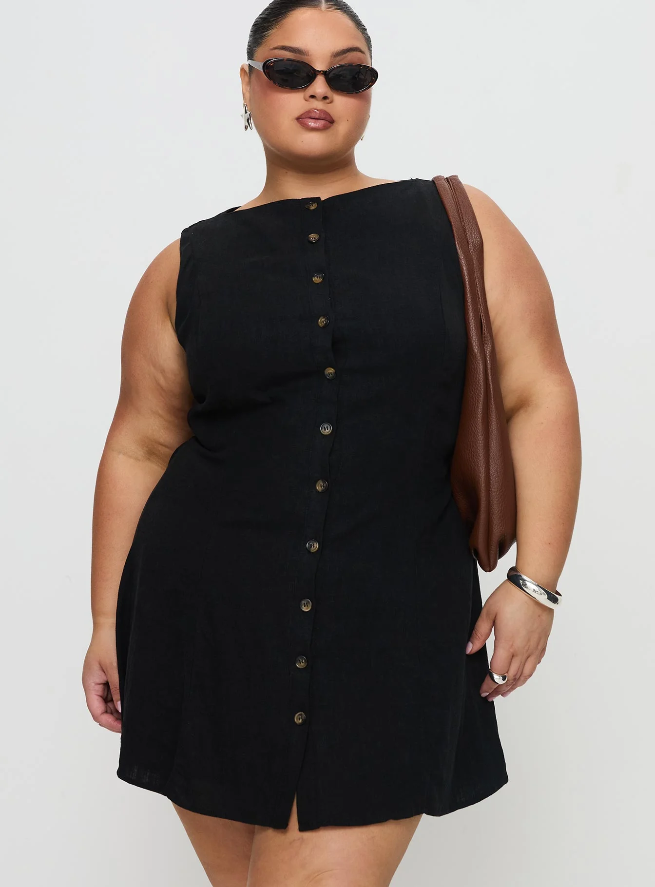 Dollie Linen Mini Dress Black Curve - Image 2