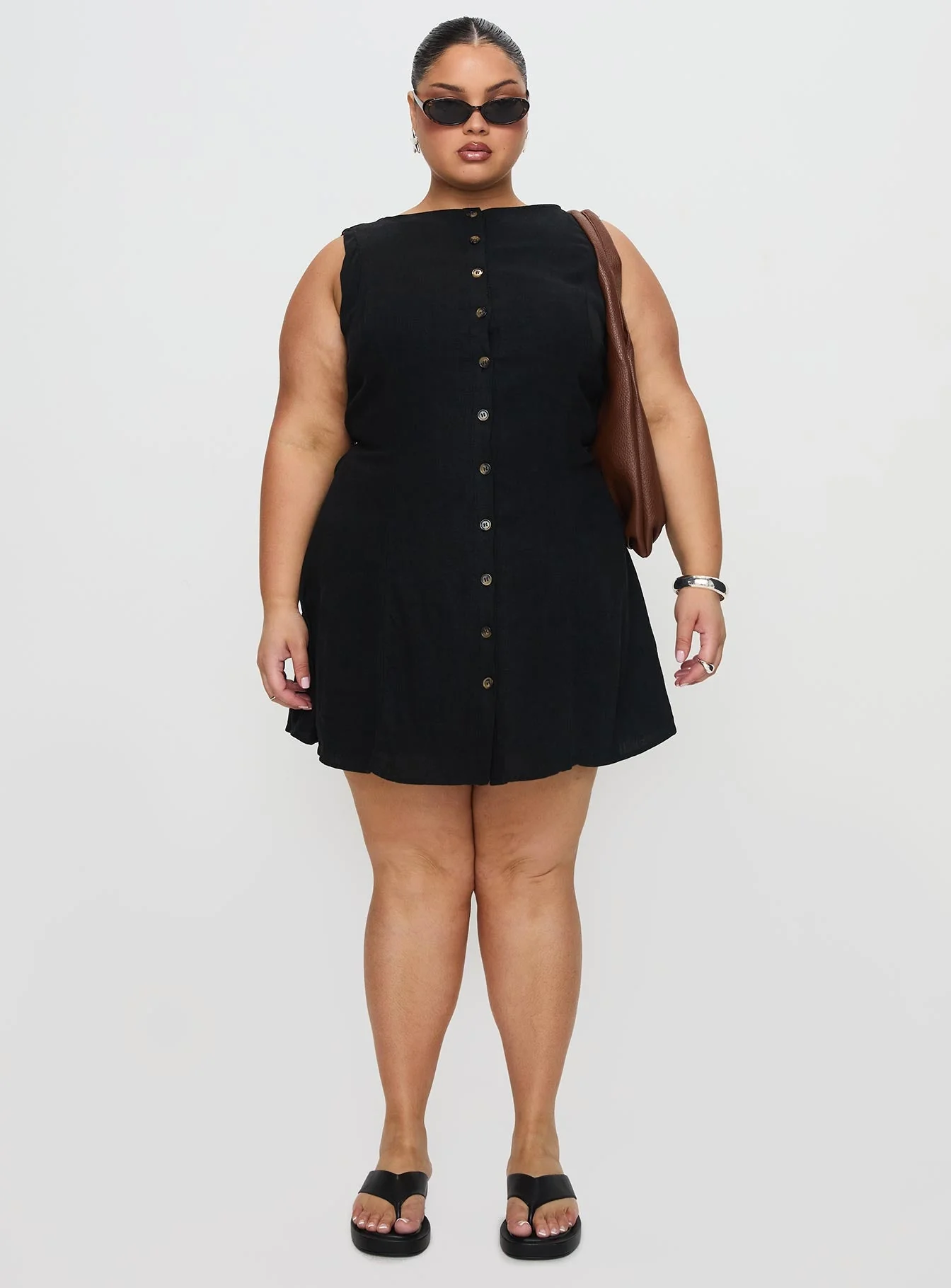 Dollie Linen Mini Dress Black Curve - Image 7