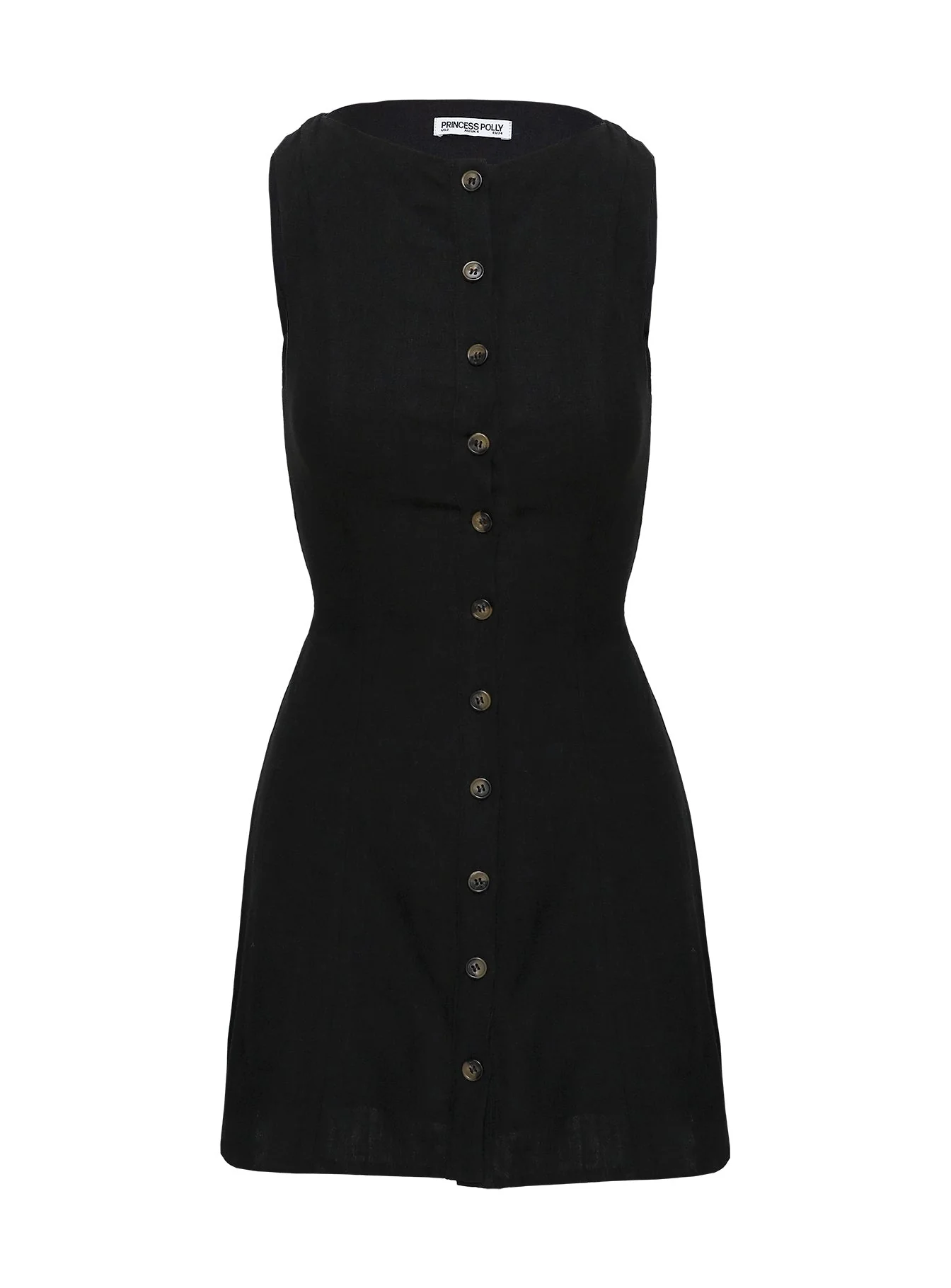 Dollie Linen Mini Dress Black Petite - Image 6