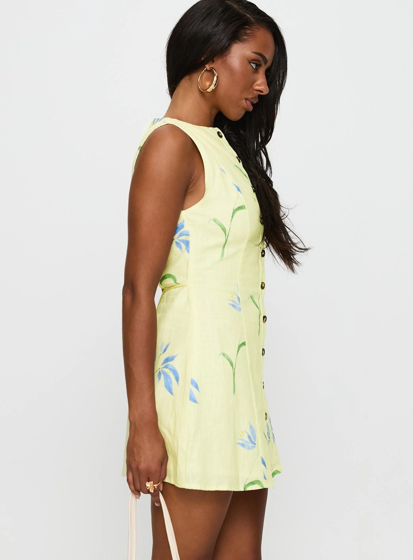 Dollie Linen Mini Dress Yellow Floral - Image 4