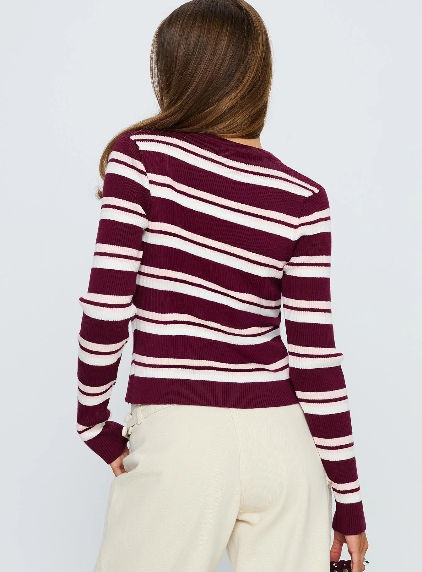 Donoven Long Sleeve Top Burgundy Stripe - Image 5