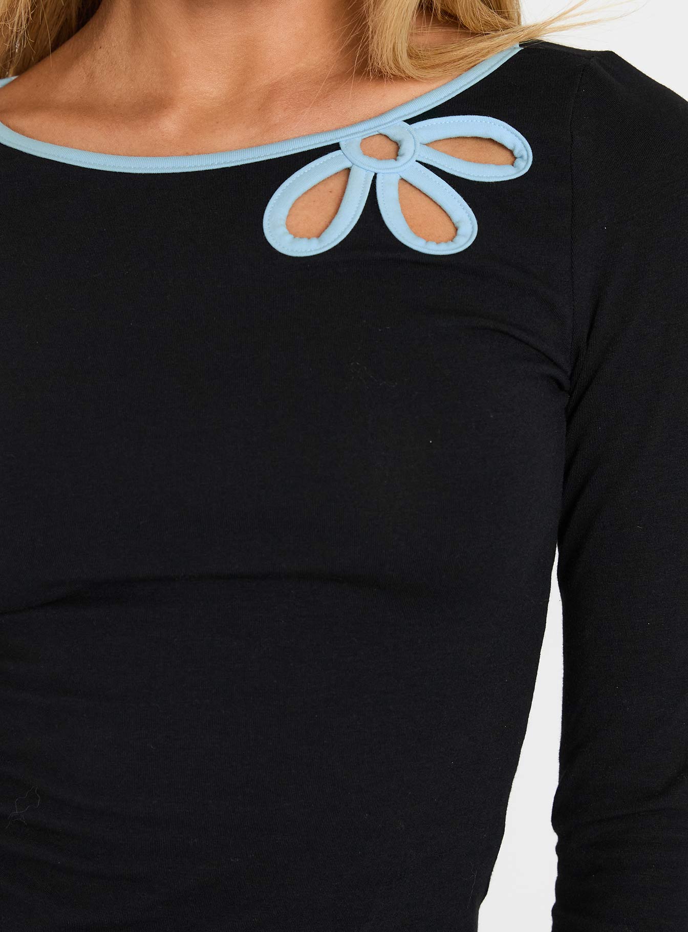 Double Back Floral Cut Out Long Sleeve Top Black - Image 6