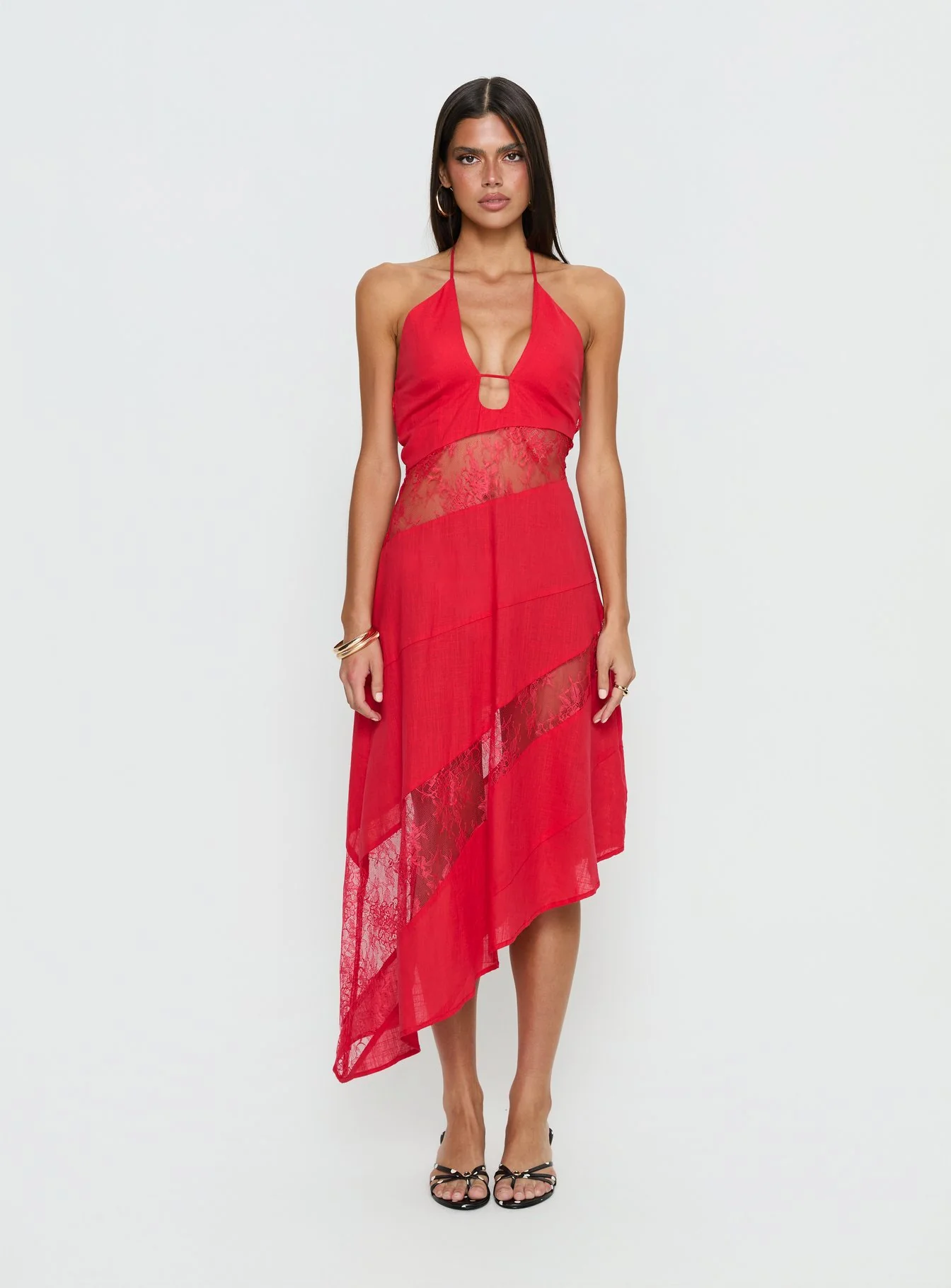 Down With Love Asymmetrical Midi Dress Red - Image 6