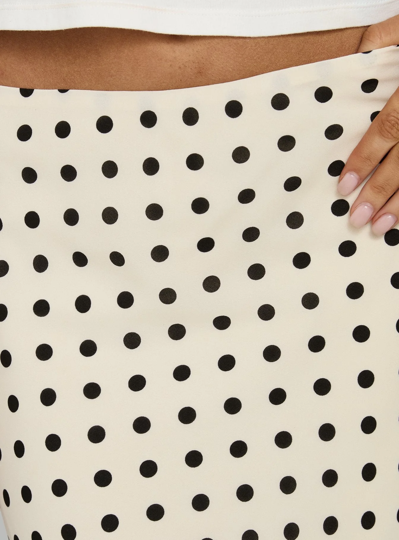 Downtown Scene Lace Trim Maxi Skirt Cream Polka - Image 6