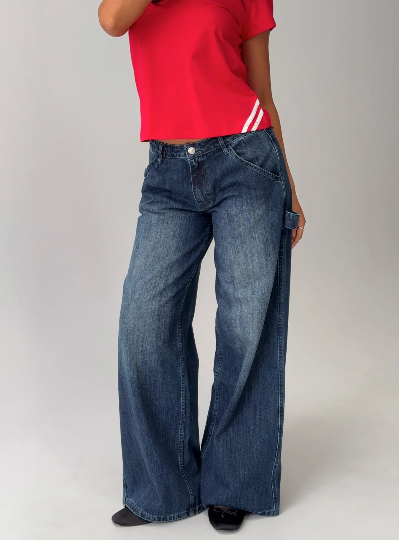 Downtowner Low Rise Cargo Jeans Mid Blue Wash