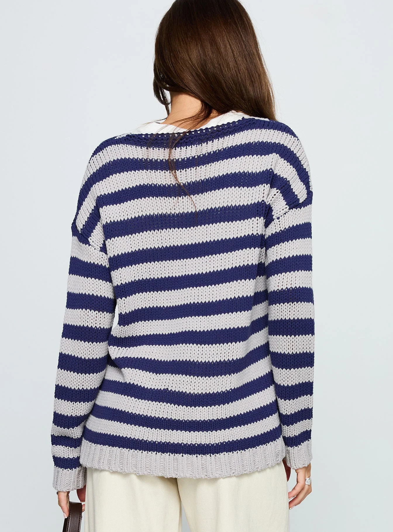Drayven V Neck Knit Sweater Blue Stripe - Image 5