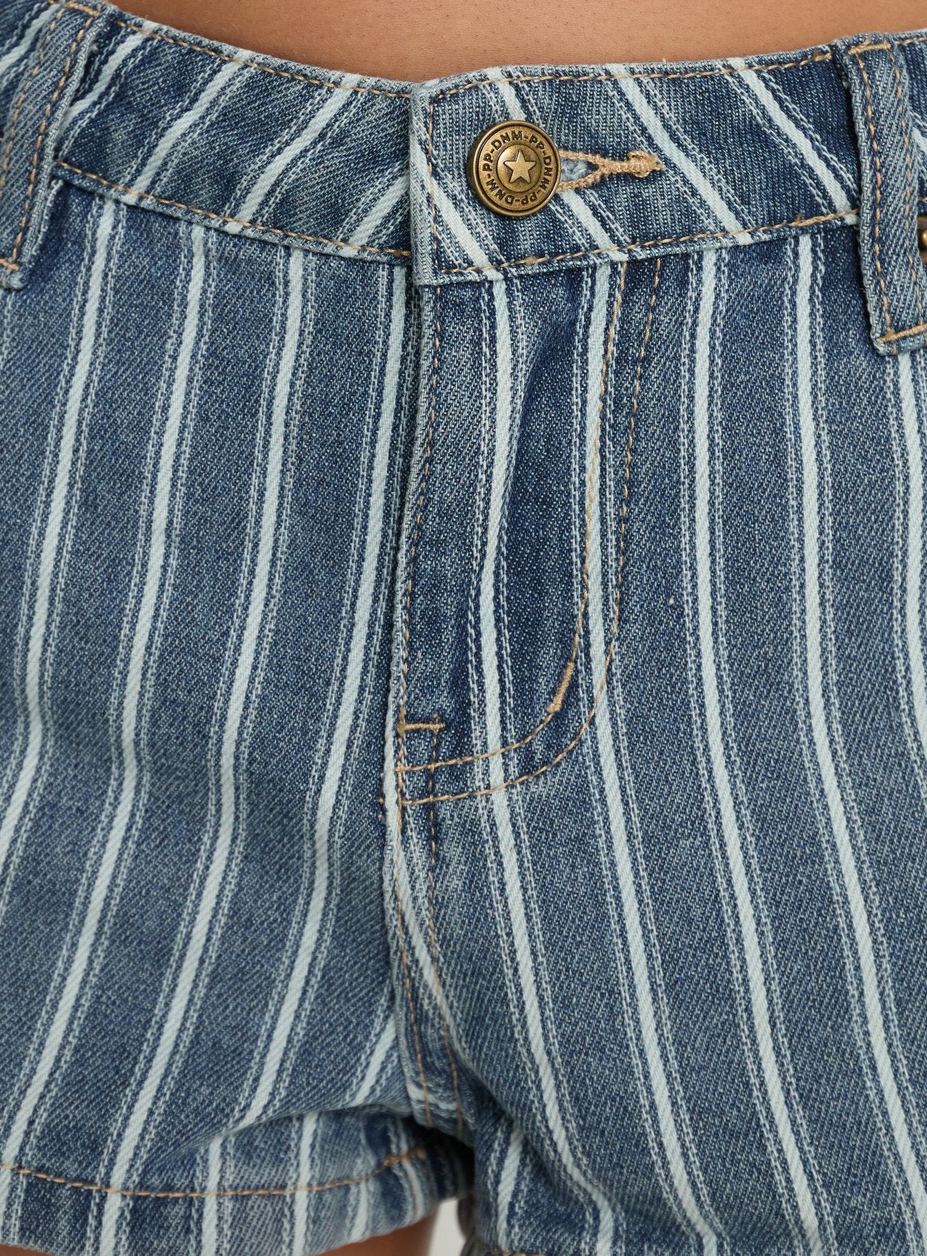 Dreamful Low Rise Mini Denim Shorts Blue Stripe - Image 6