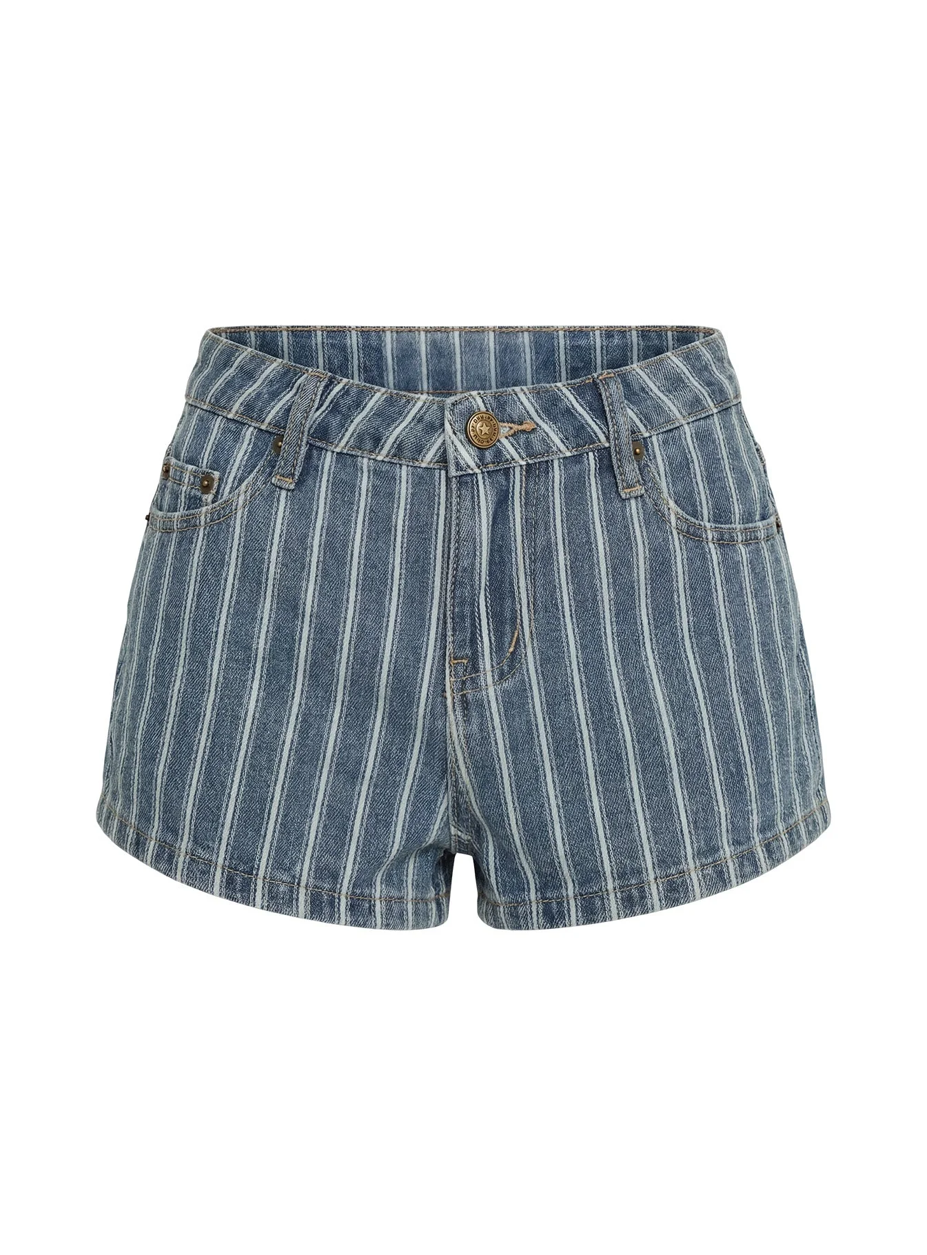 Dreamful Low Rise Mini Denim Shorts Blue Stripe - Image 8