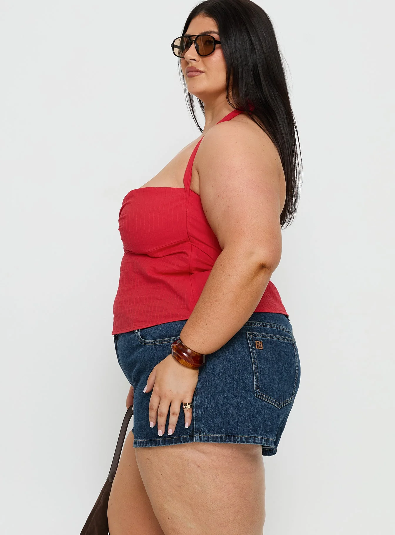 Dreamful Low Rise Mini Denim Shorts Dark Blue Wash Curve - Image 3