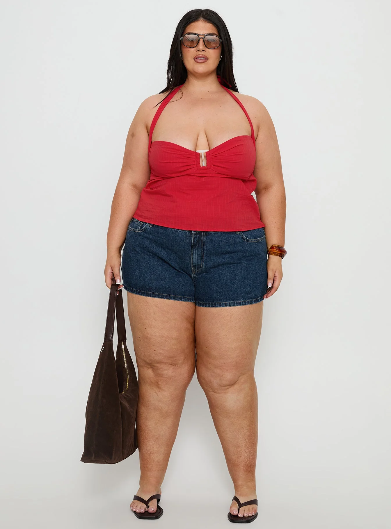 Dreamful Low Rise Mini Denim Shorts Dark Blue Wash Curve - Image 6