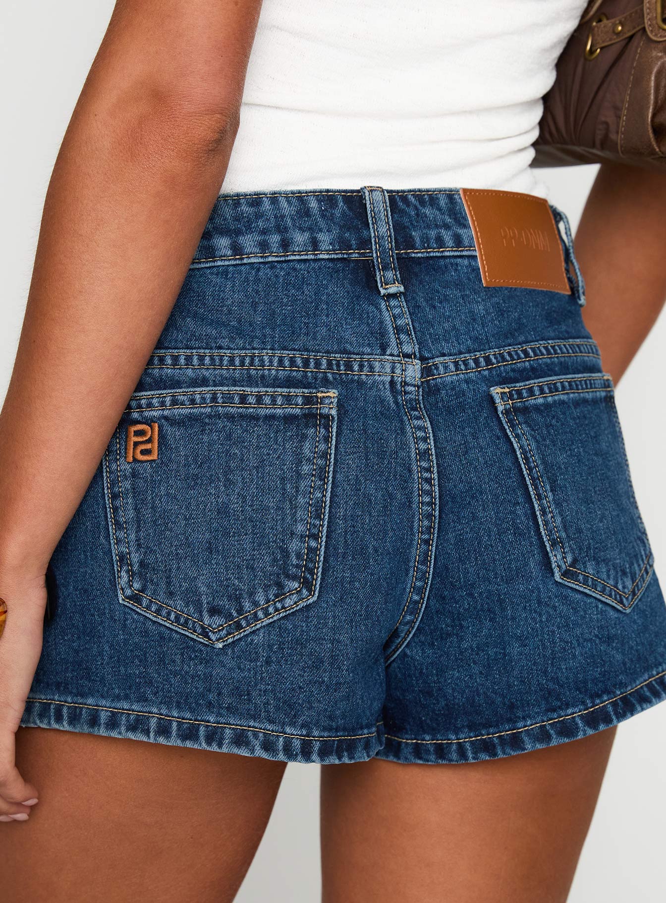 Dreamful Low Rise Mini Denim Shorts Dark Blue Wash Tall - Image 7