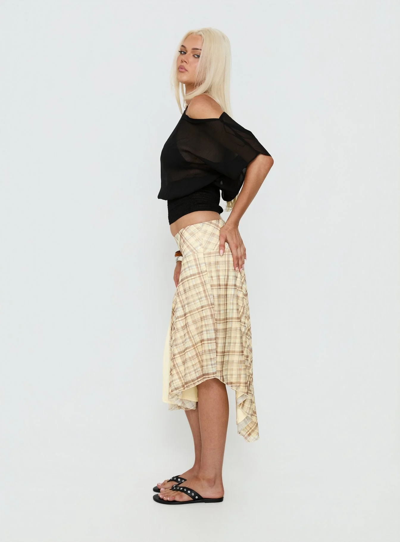 Dulciana High Split Asymmetrical Midi Skirt Multi Check - Image 3