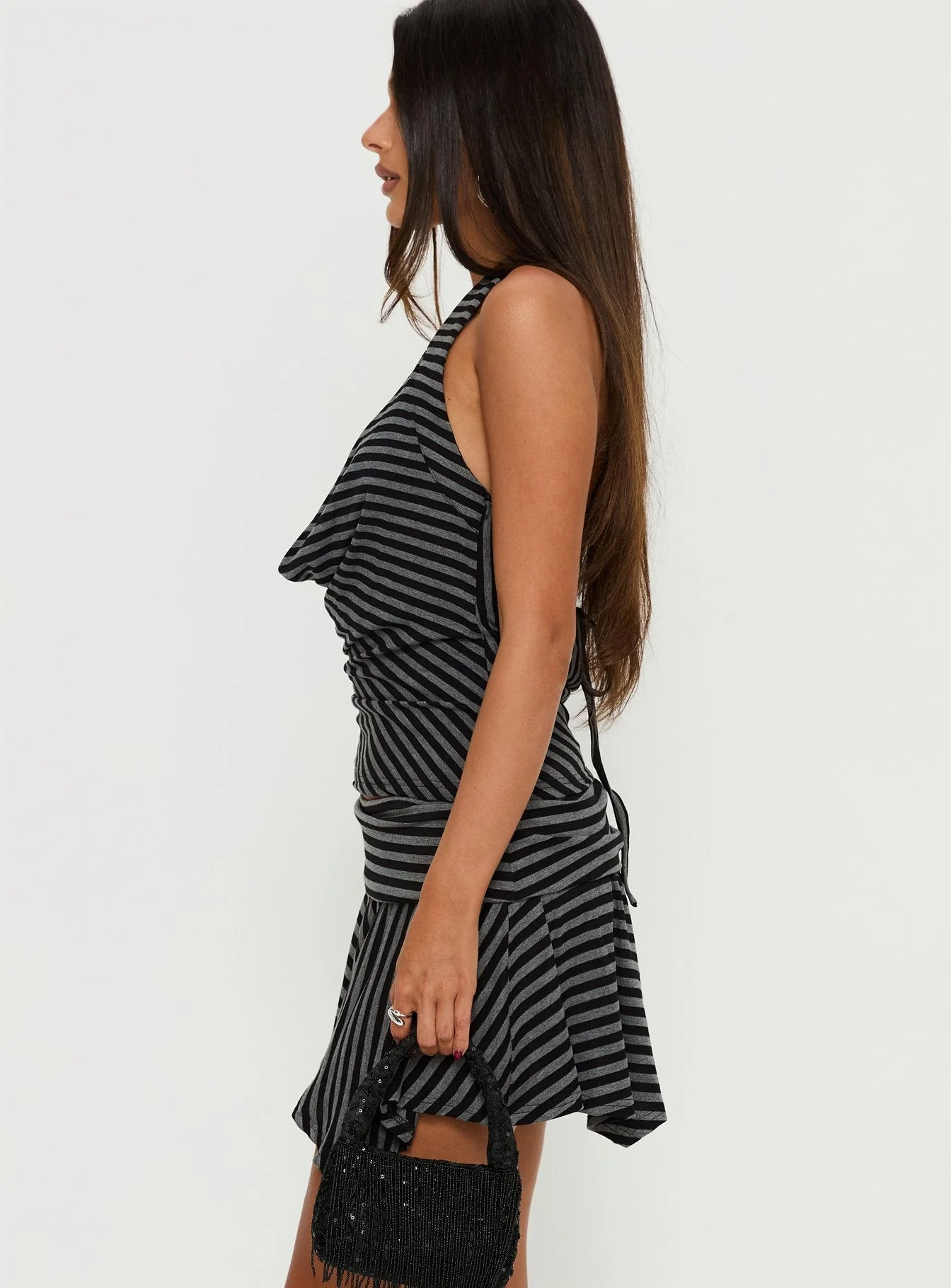 Dyana Asymmetrical Skort Grey / Black Stripe - Image 4