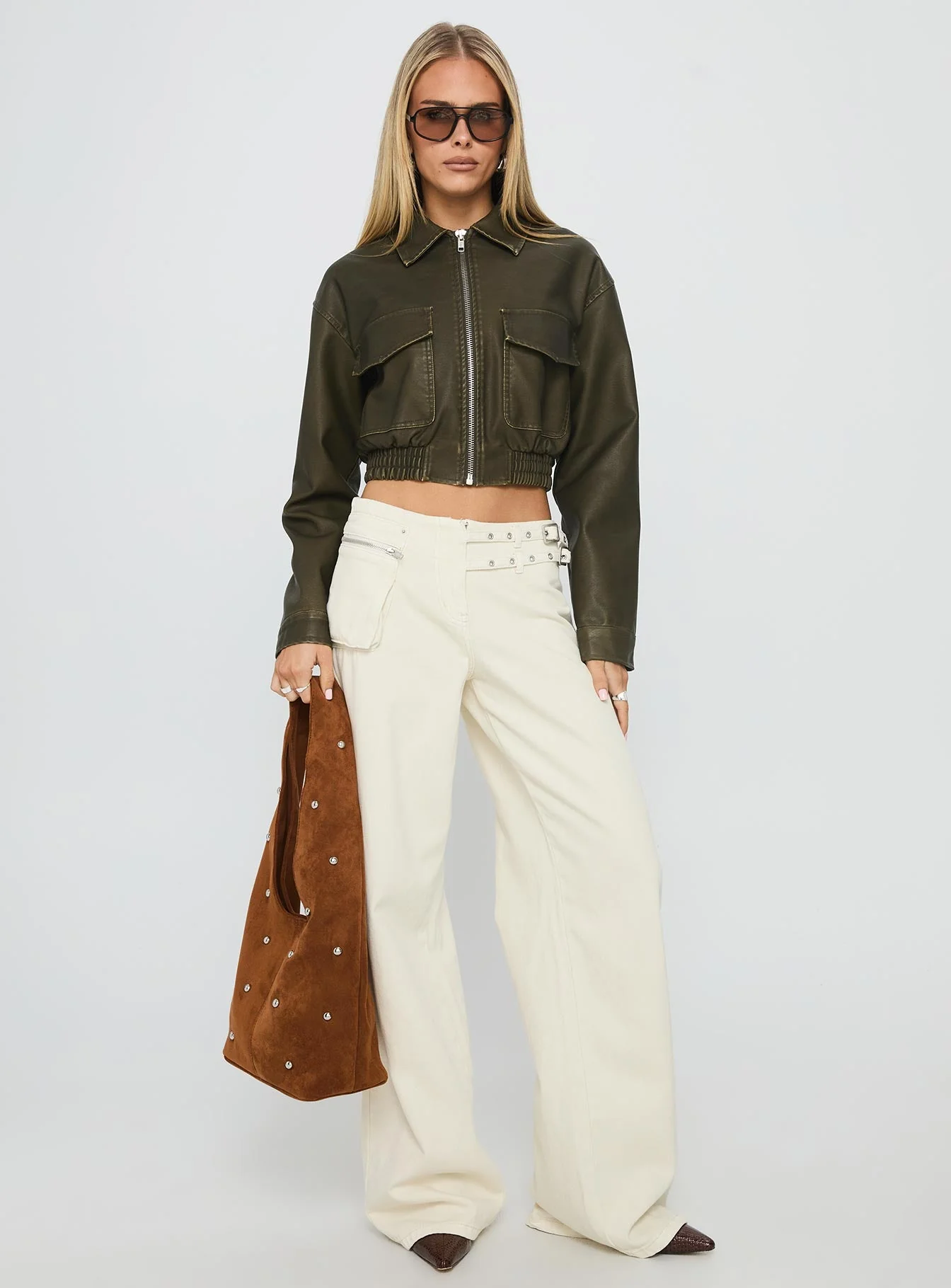Eavar Faux Leather Jacket Olive - Image 3