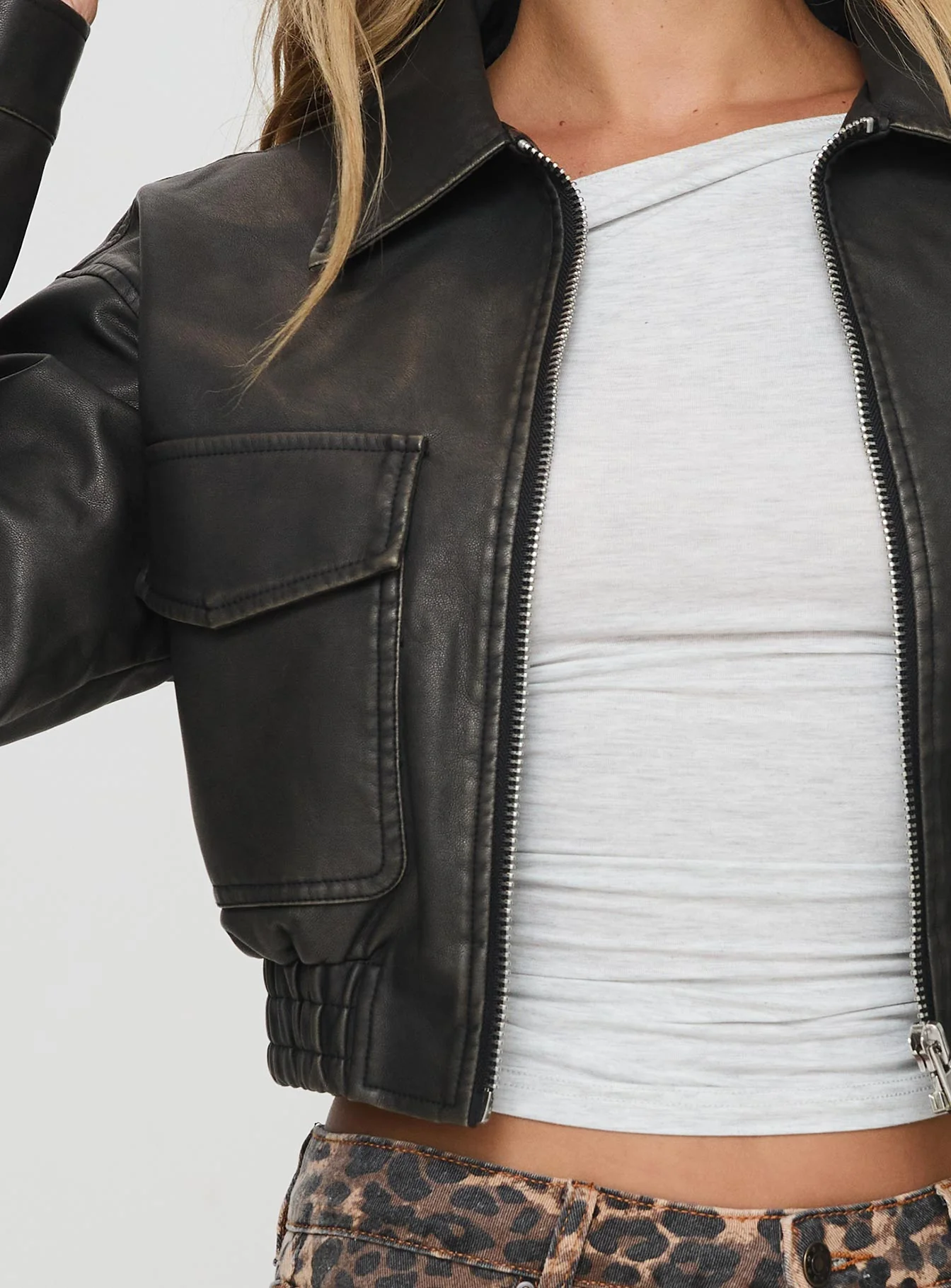 Eavar Faux Leather Jacket Washed Black - Image 5