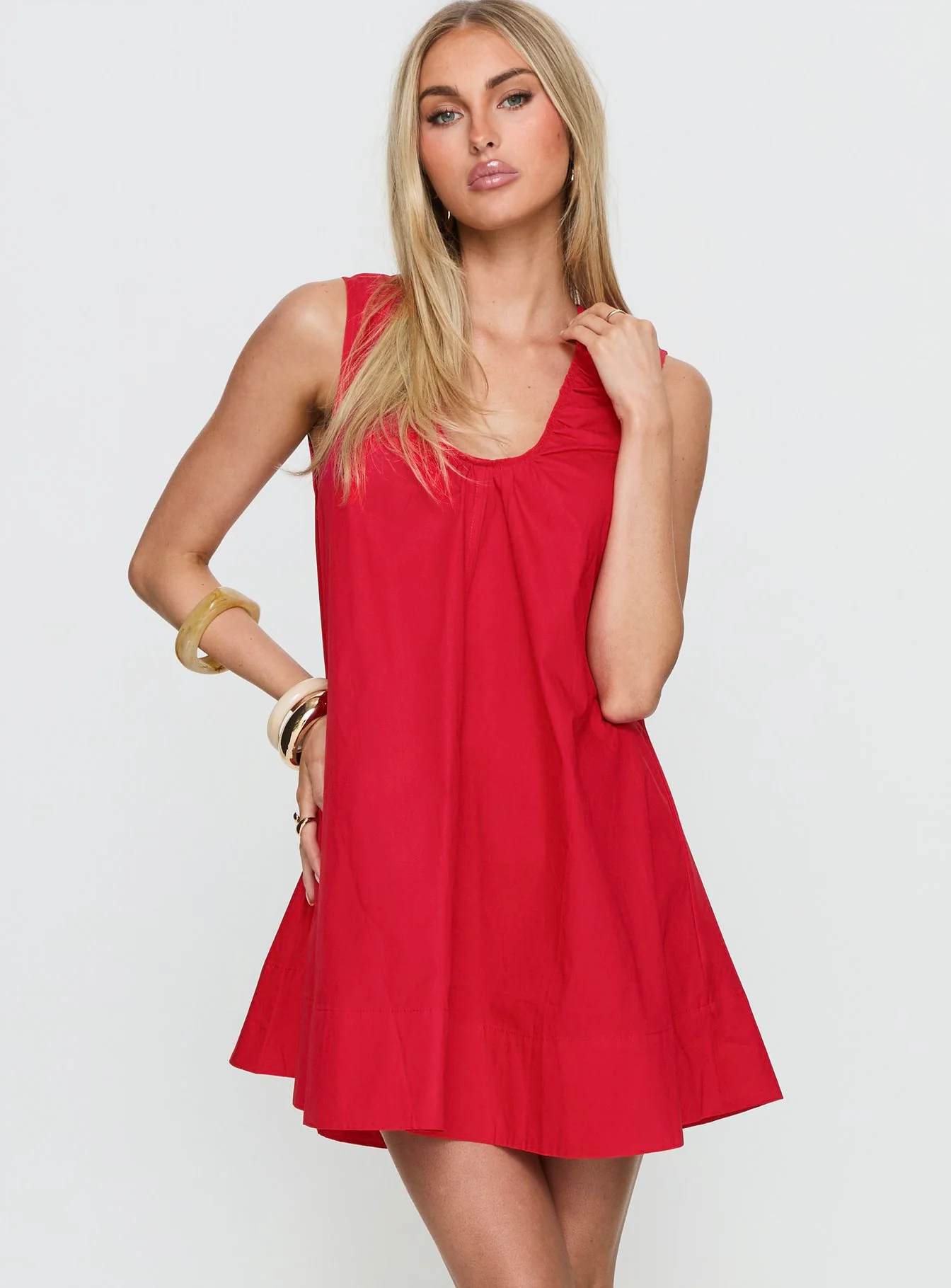 Eberta Ruched Baby Doll Mini Dress Red - Image 2