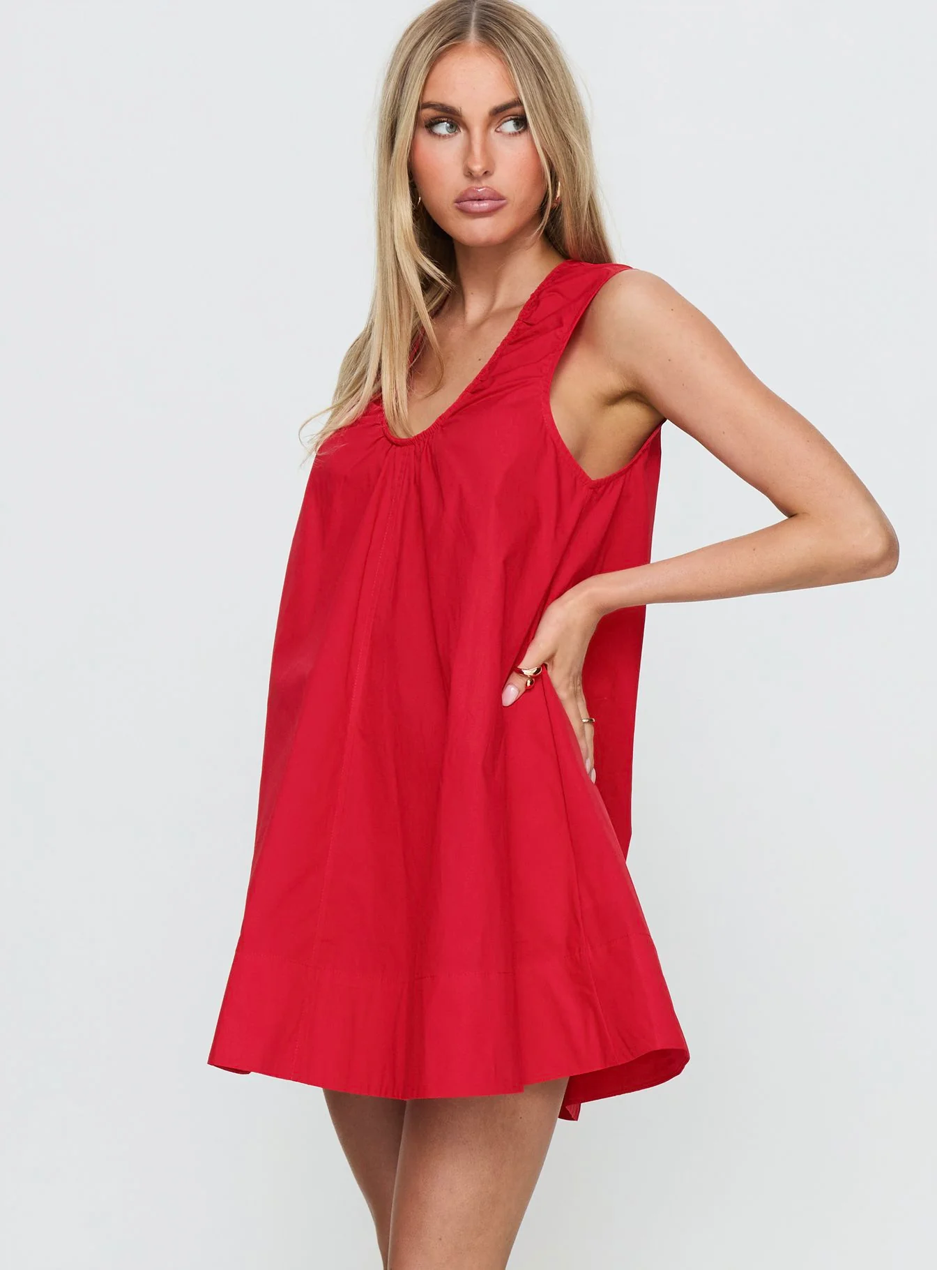 Eberta Ruched Baby Doll Mini Dress Red - Image 4