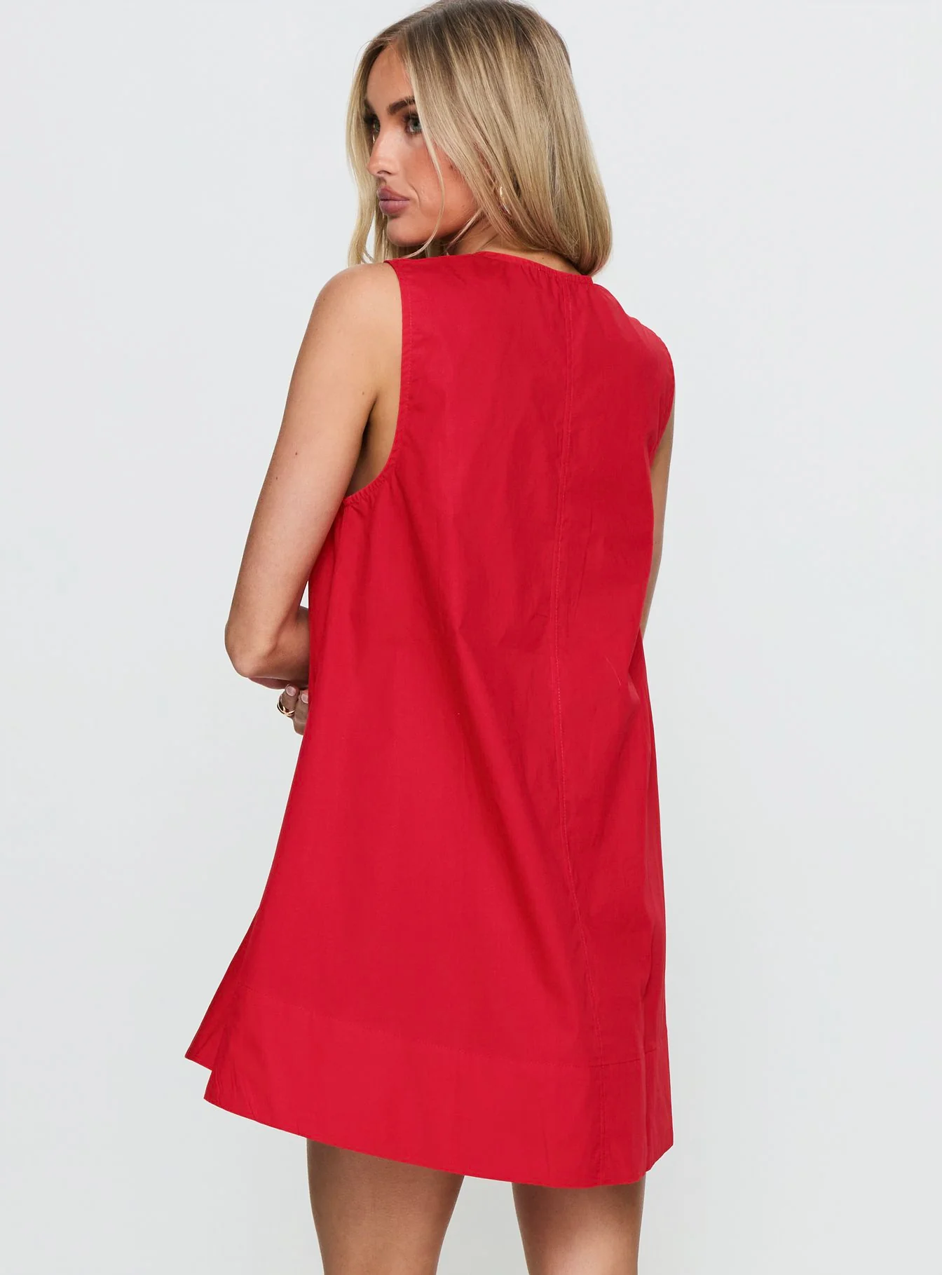 Eberta Ruched Baby Doll Mini Dress Red - Image 5