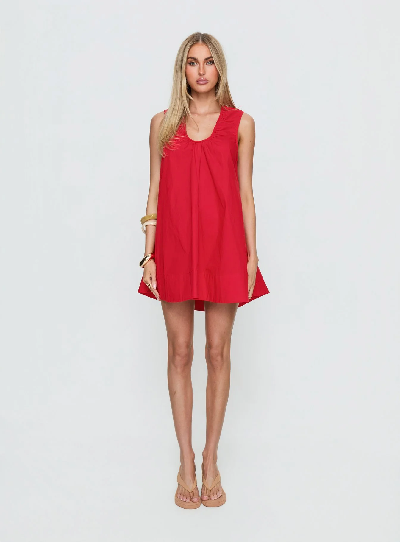 Eberta Ruched Baby Doll Mini Dress Red - Image 7