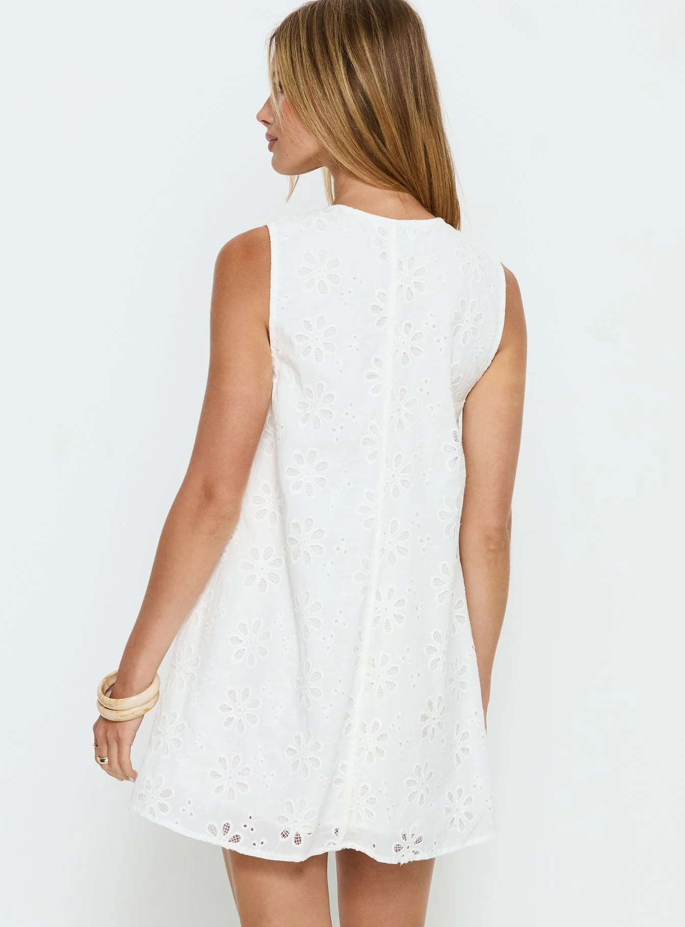 Eberta Ruched Baby Doll Mini Dress White Anglaise - Image 5