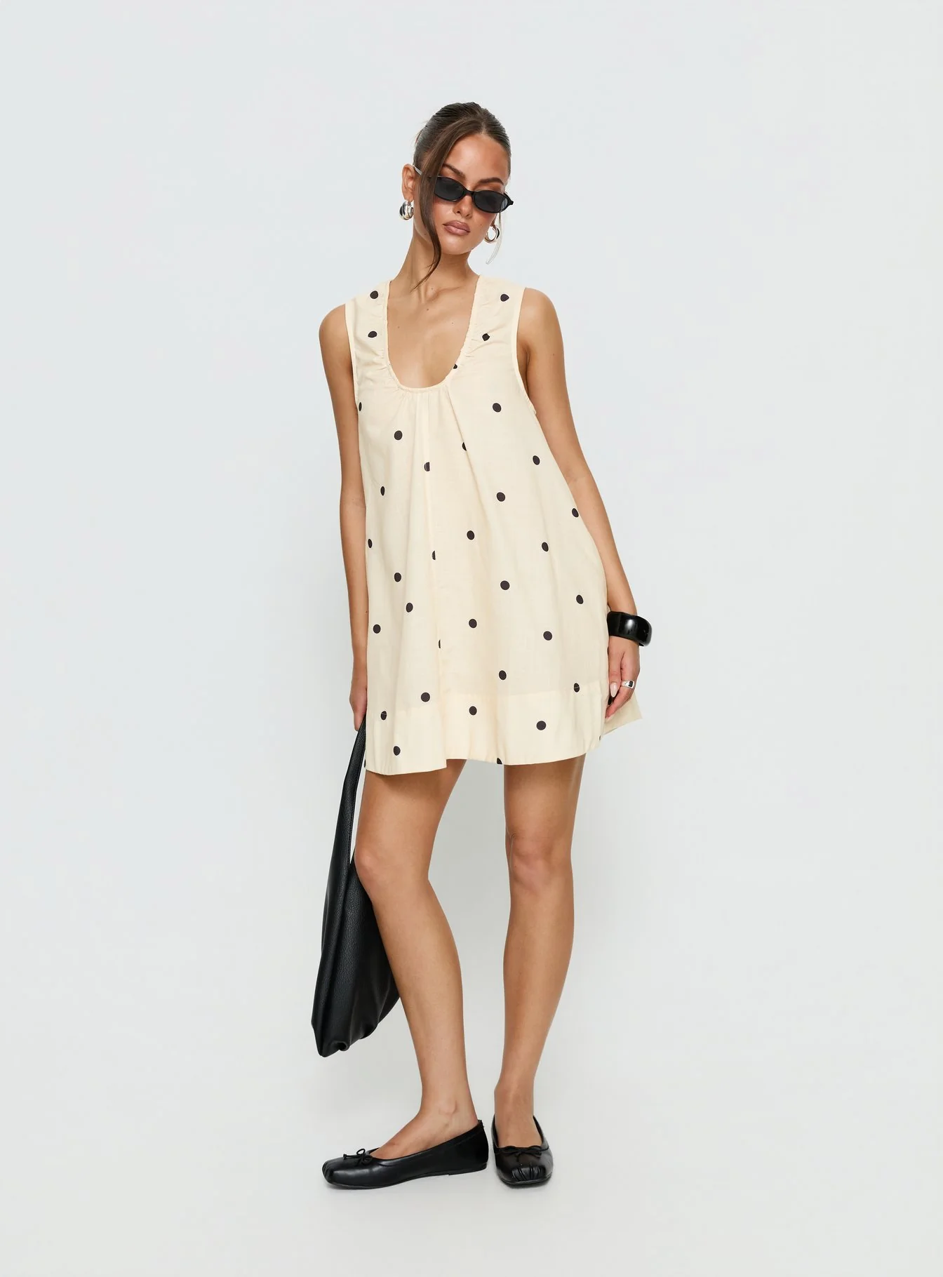 Eberta Ruched Baby Doll Mini Dress Yellow Polka Dot - Image 3