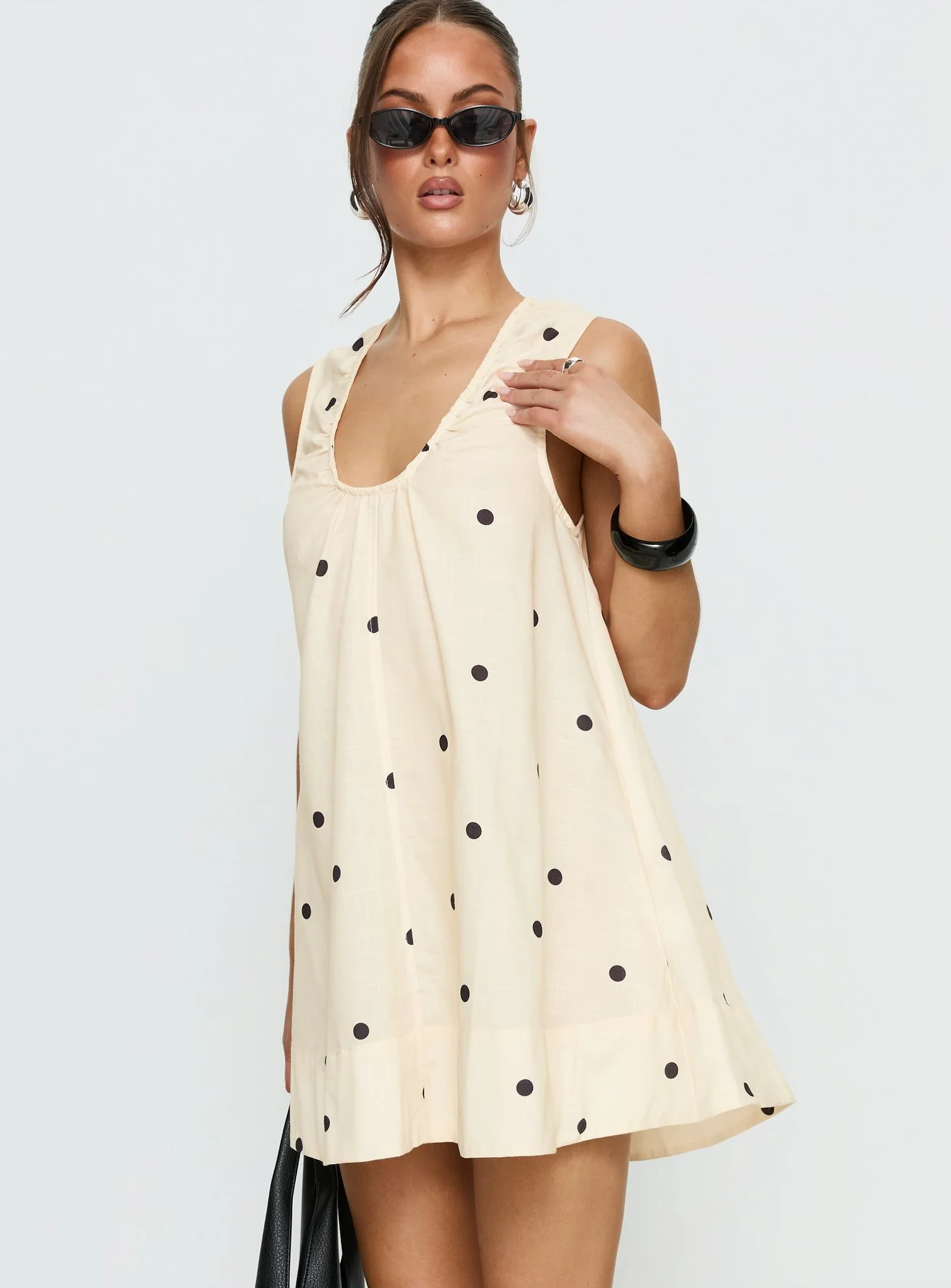 Eberta Ruched Baby Doll Mini Dress Yellow Polka Dot - Image 4