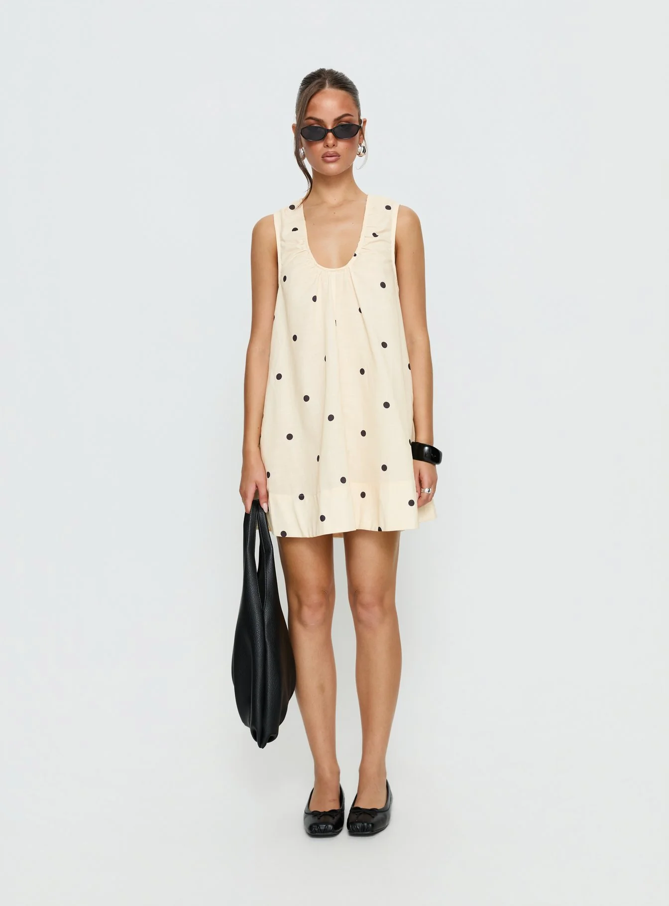 Eberta Ruched Baby Doll Mini Dress Yellow Polka Dot - Image 7