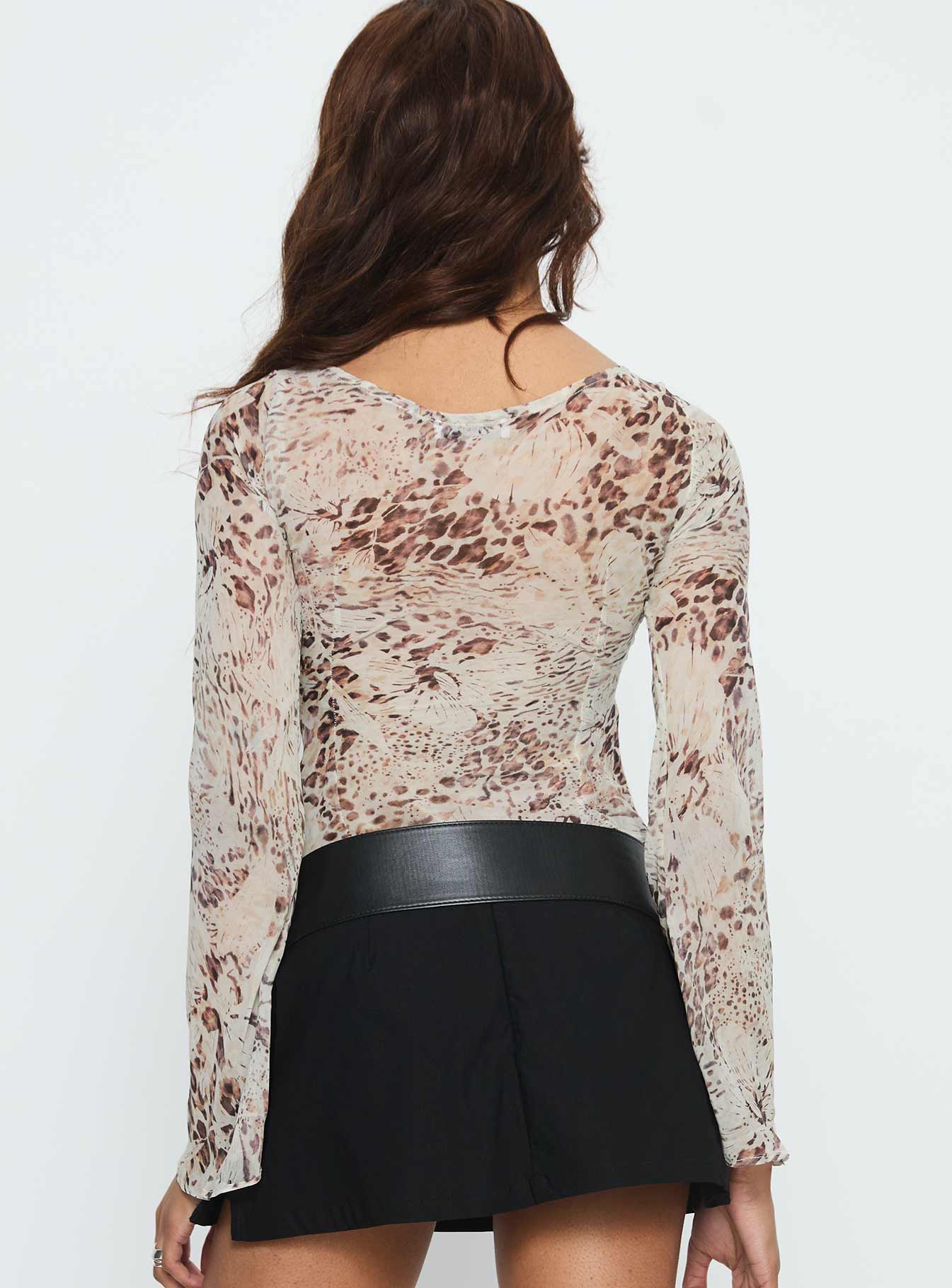 Edeline Bias Cut Long Sleeve Top Cream Animal - Image 5