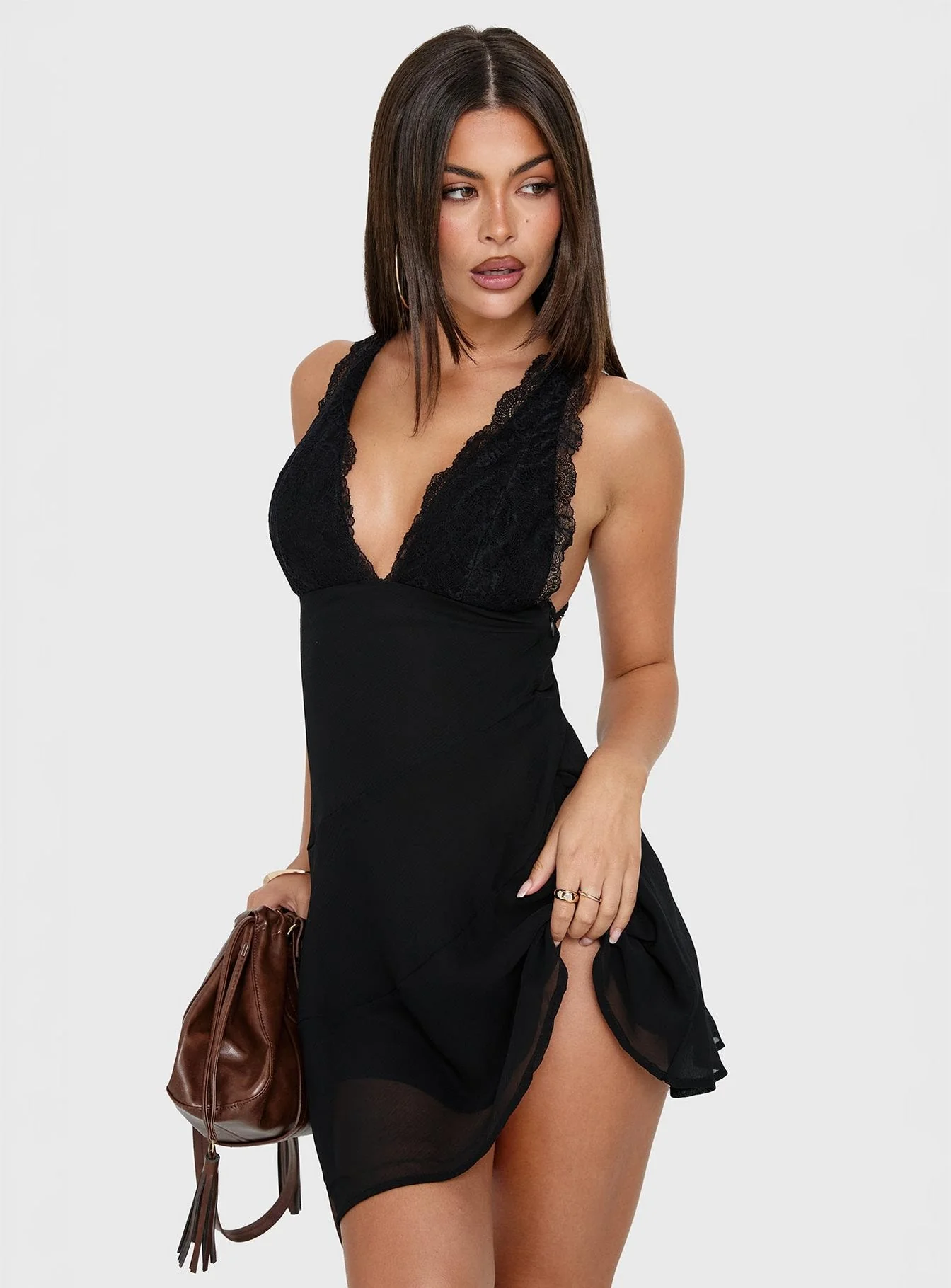 Edeni Lace Splice Halter Mini Dress Black - Image 8