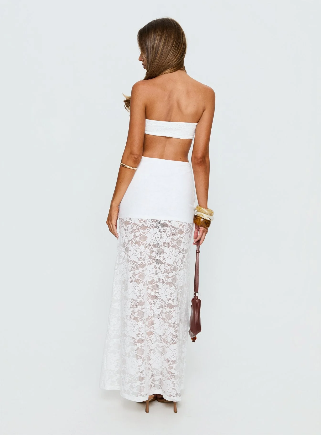 Eilise Ruched Sheer Maxi Skirt White - Image 5