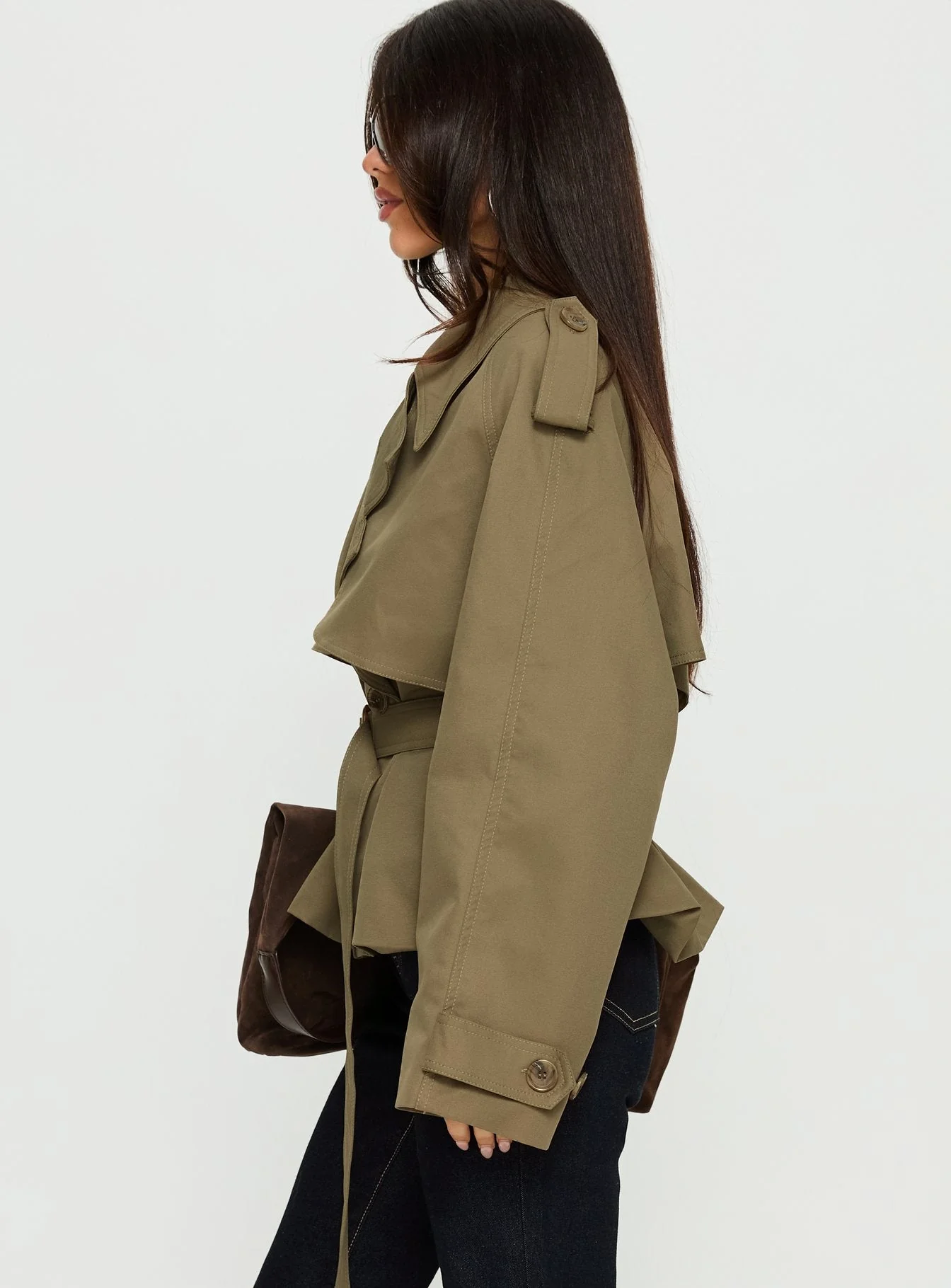 Eldora Cropped Trench Coat Green - Image 4