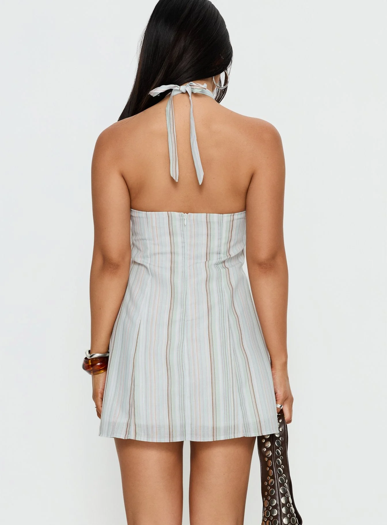 Electric Night Halter Mini Dress Blue Stripe - Image 5