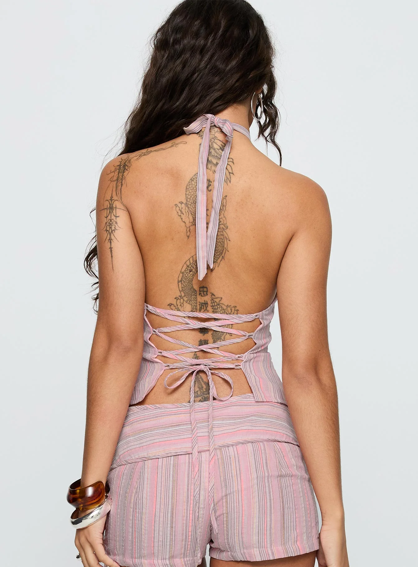 Electric Night Halter Tie Back Top Pink Stripe - Image 5