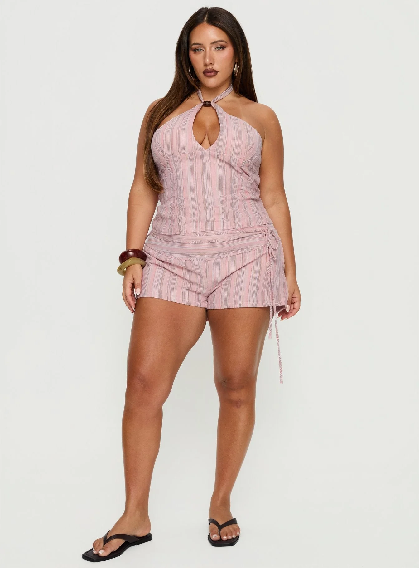 Electric Night Halter Tie Back Top Pink Stripe Curve - Image 3
