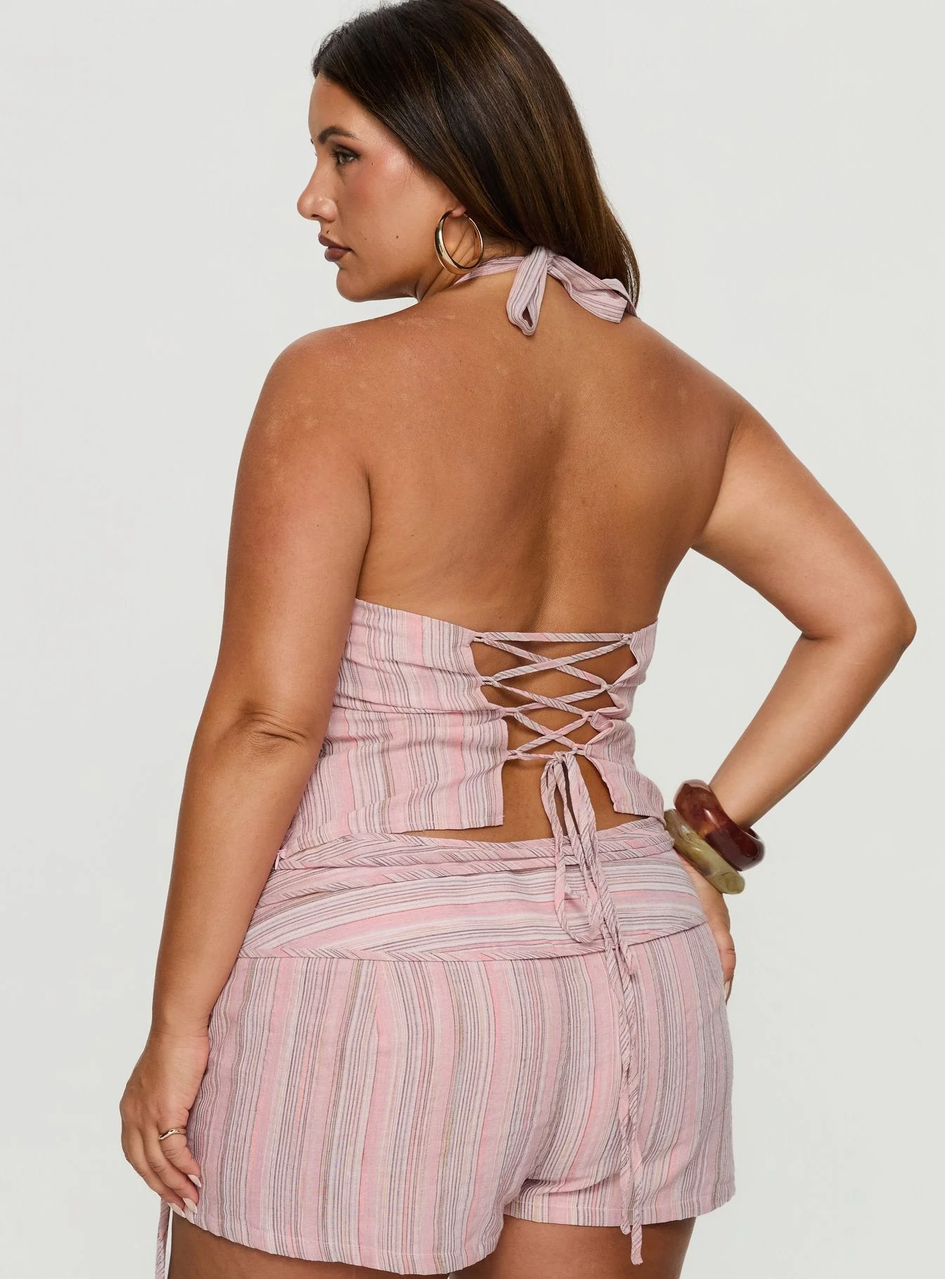Electric Night Halter Tie Back Top Pink Stripe Curve - Image 5