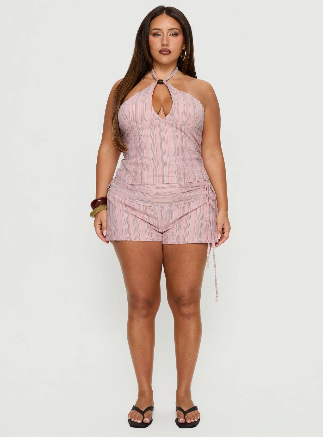 Electric Night Halter Tie Back Top Pink Stripe Curve - Image 7