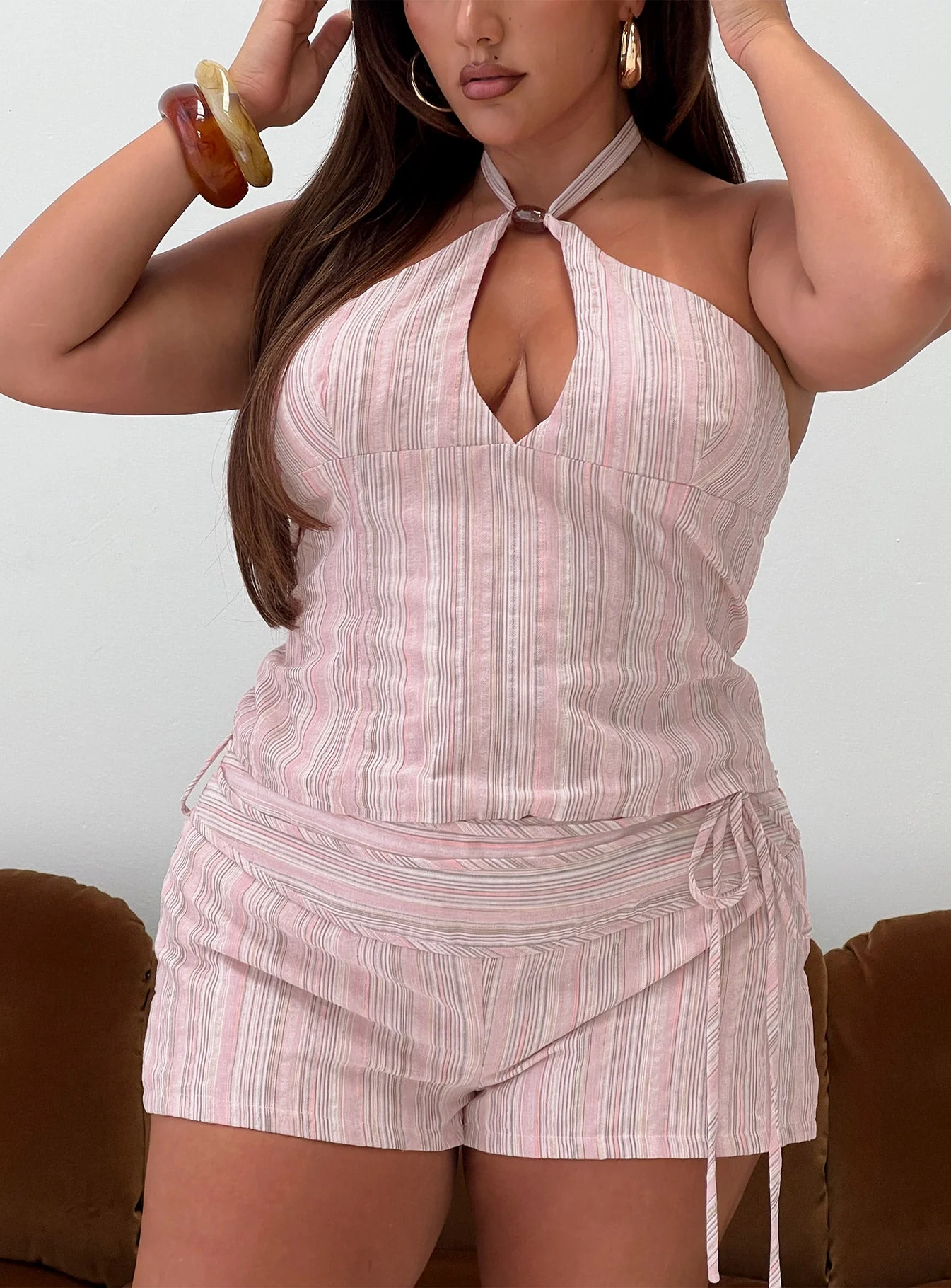 Electric Night Halter Tie Back Top Pink Stripe Curve - Image 8