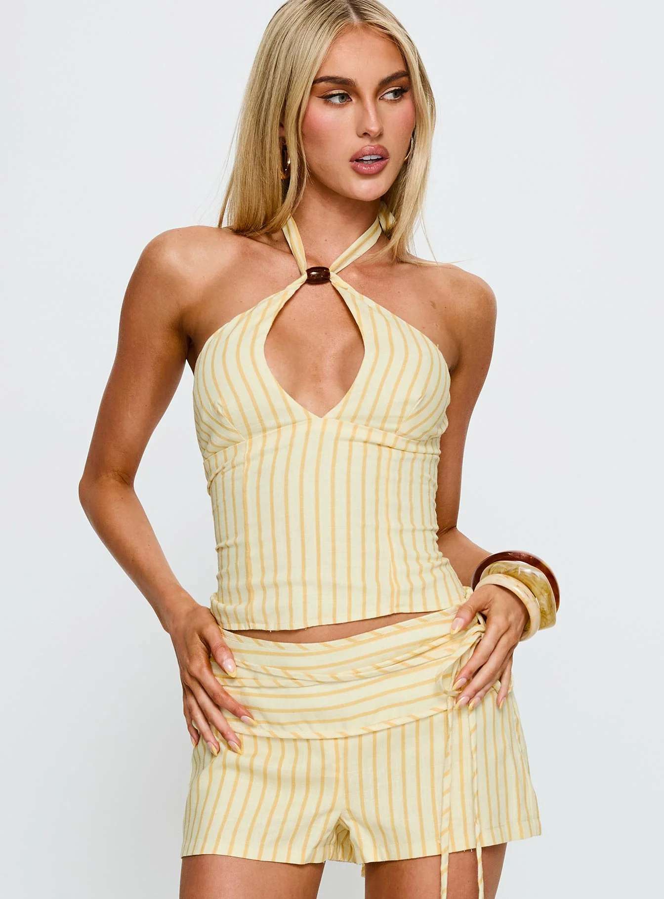 Electric Night Halter Tie Back Top Yellow Stripe - Image 2