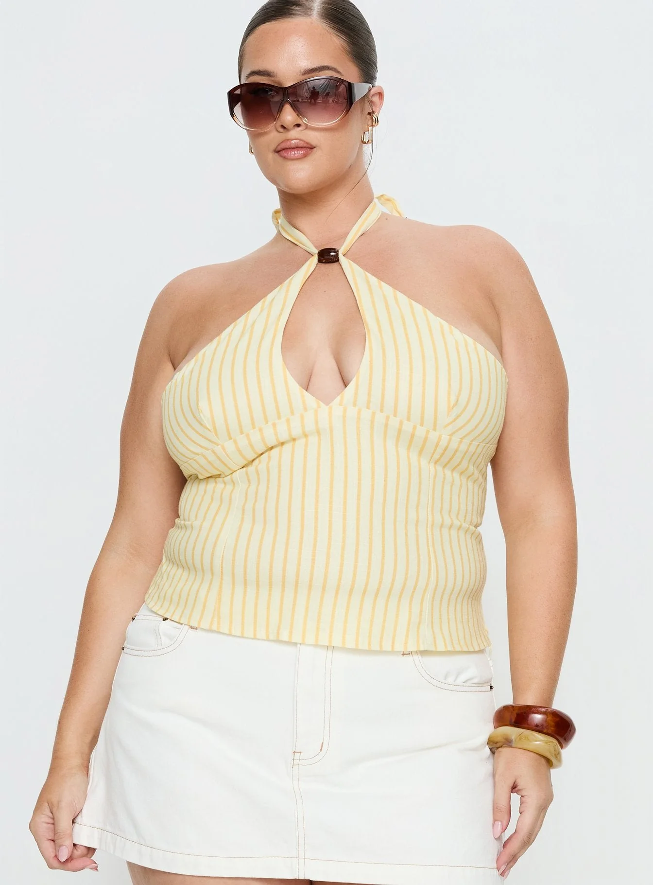 Electric Night Halter Tie Back Top Yellow Stripe Curve - Image 2