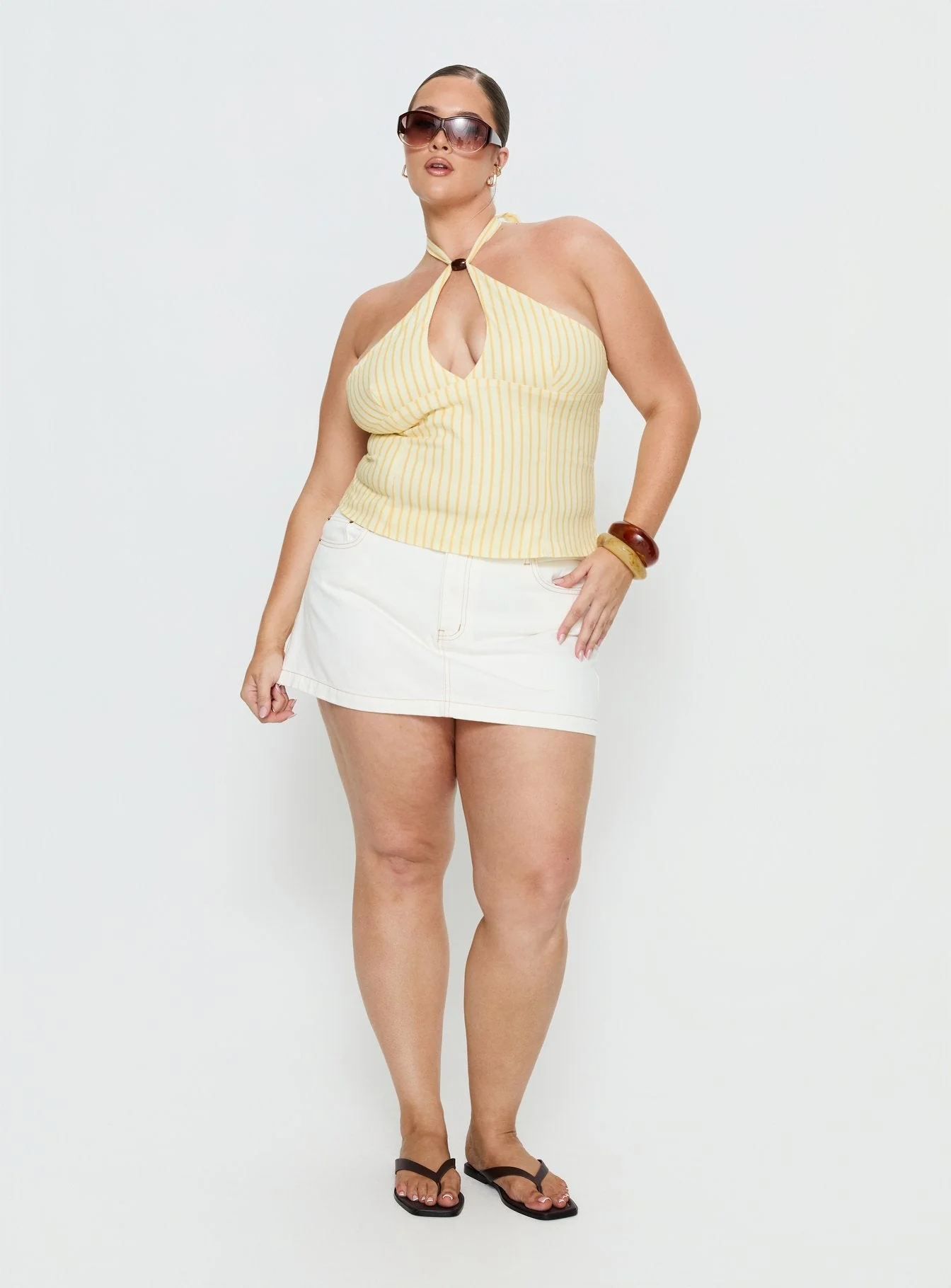 Electric Night Halter Tie Back Top Yellow Stripe Curve - Image 3