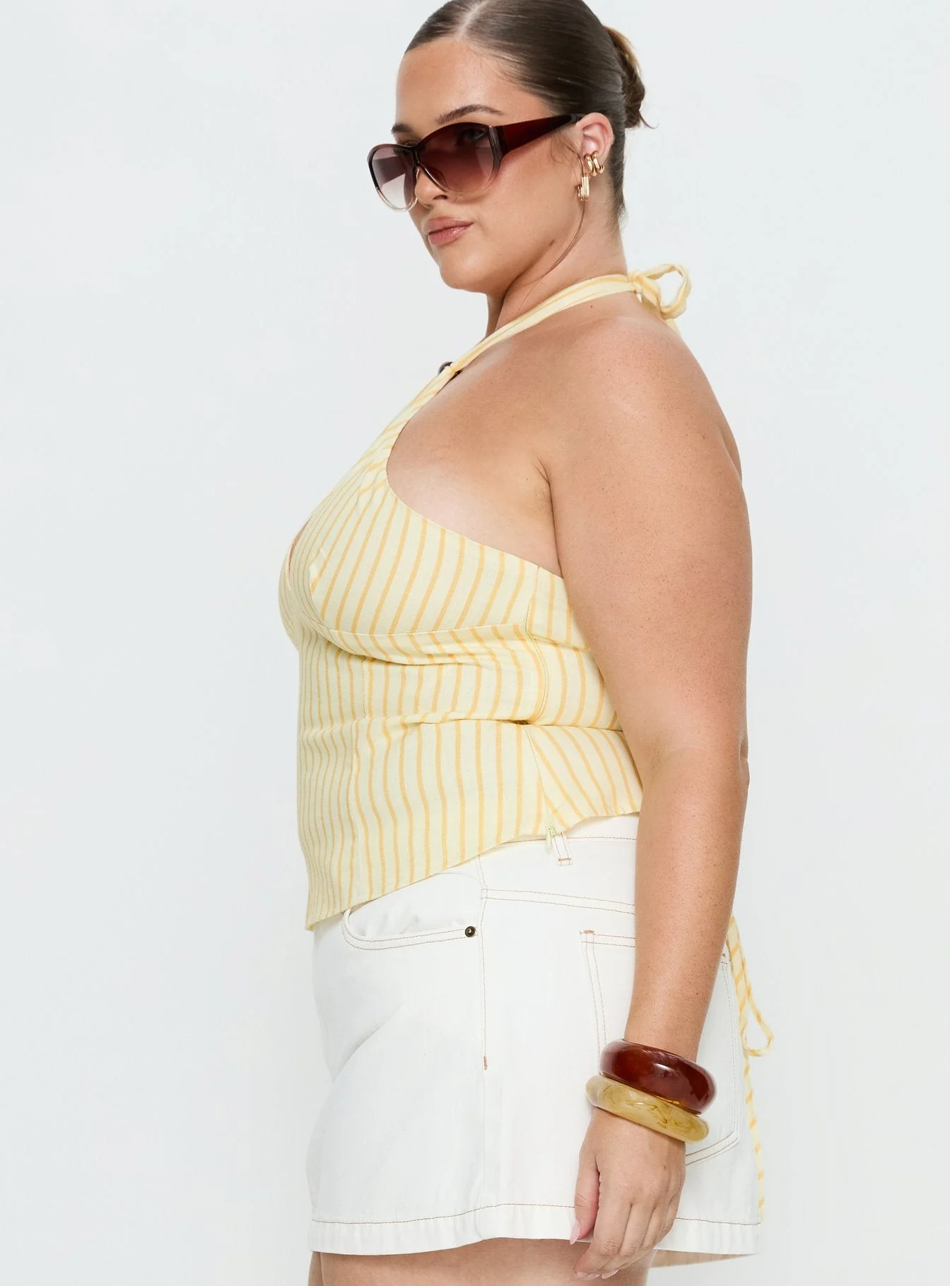 Electric Night Halter Tie Back Top Yellow Stripe Curve - Image 4