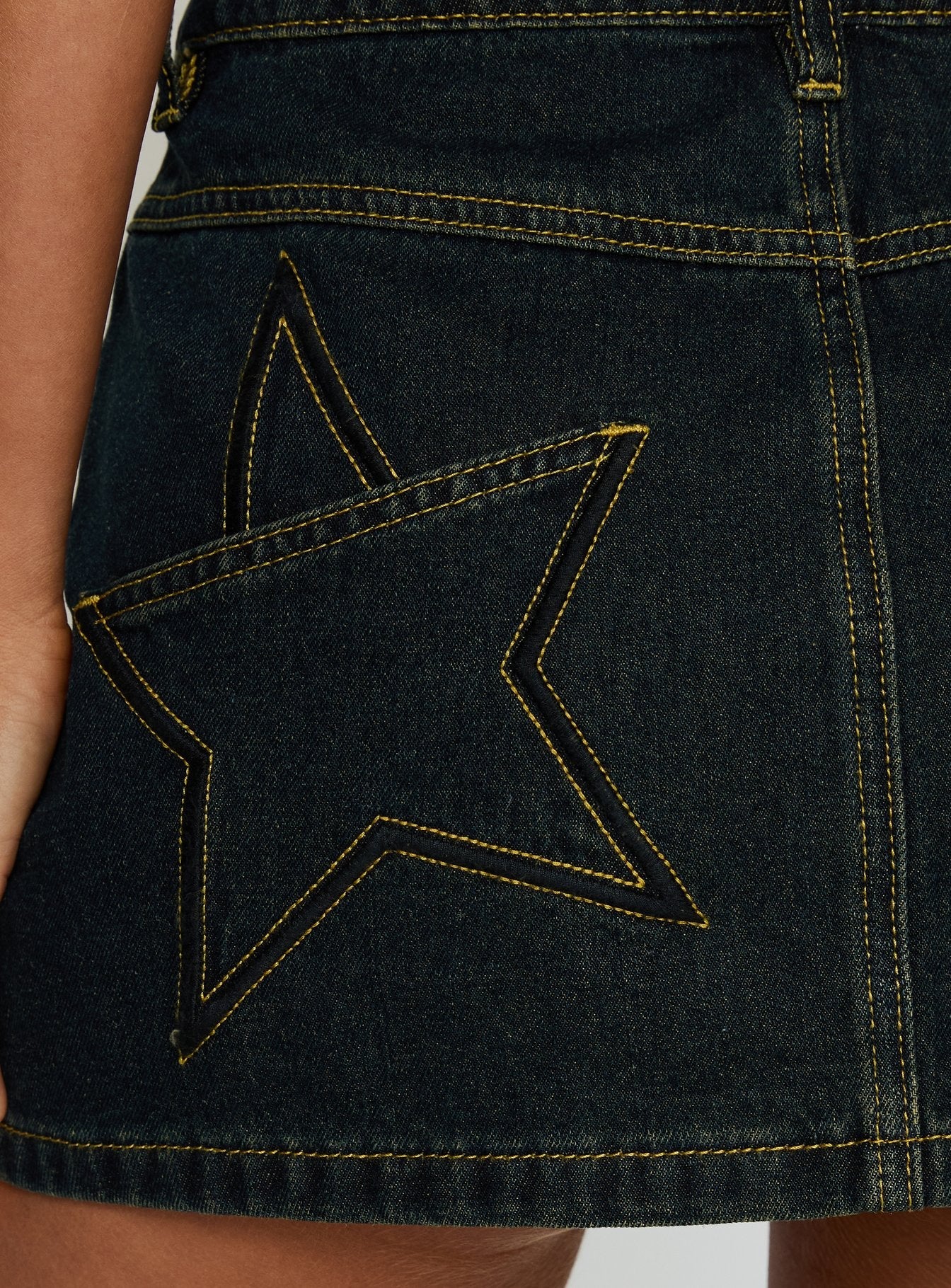 Electric Star Patch Pocket Mini Skirt Dark Blue Wash - Image 8