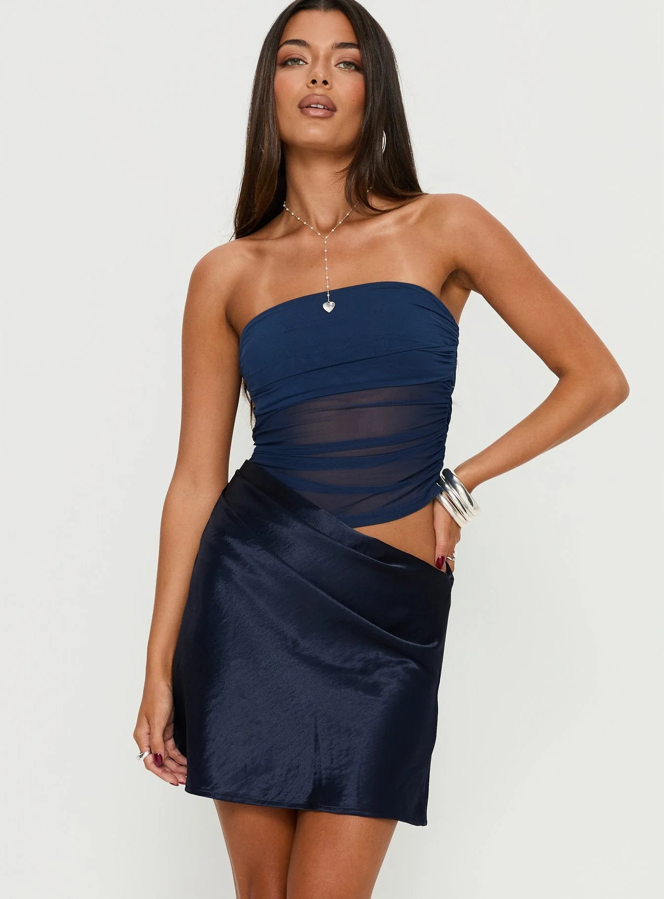 Elemental Strapless Mesh Mini Dress Navy - Image 2
