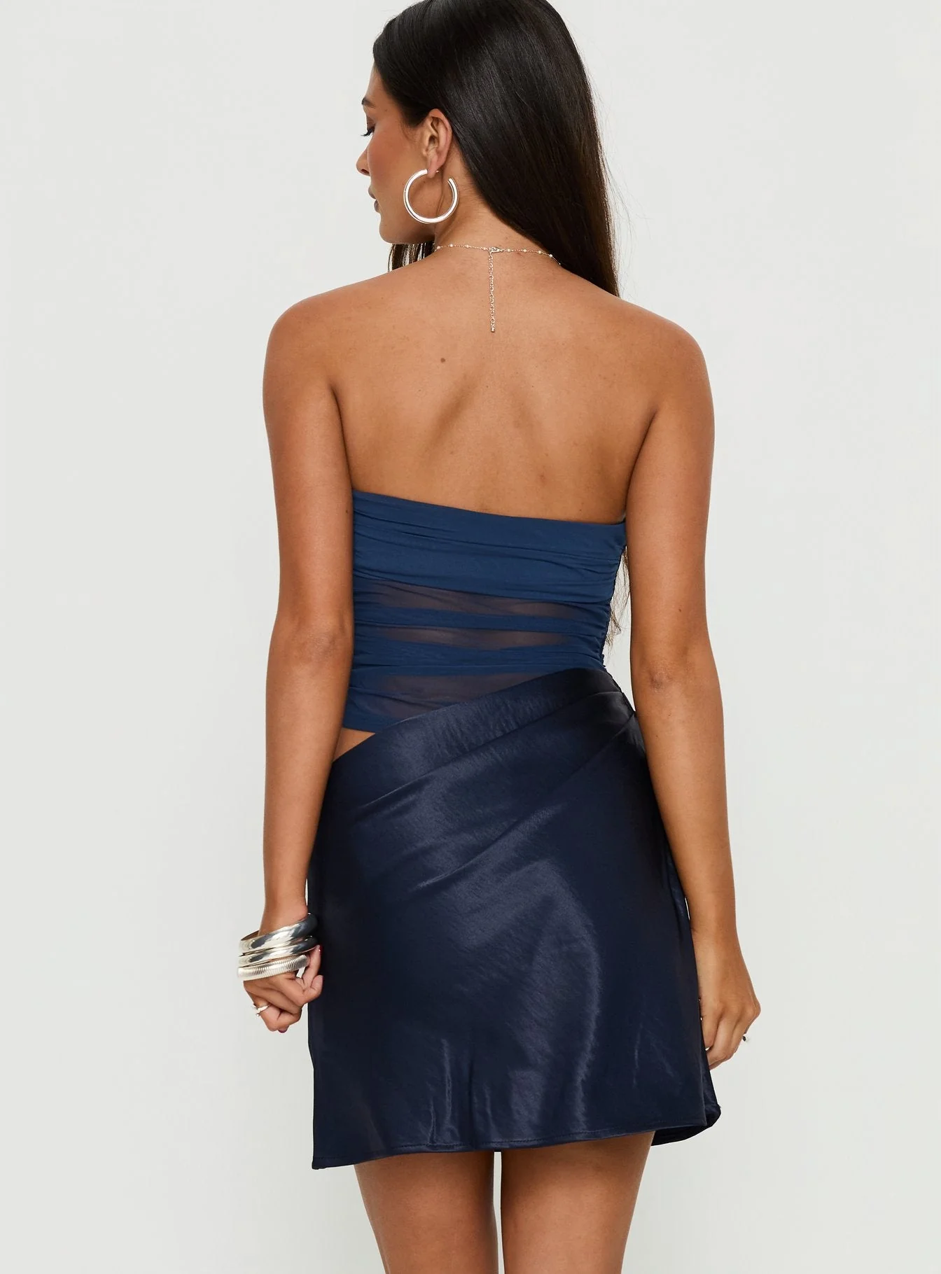 Elemental Strapless Mesh Mini Dress Navy - Image 5