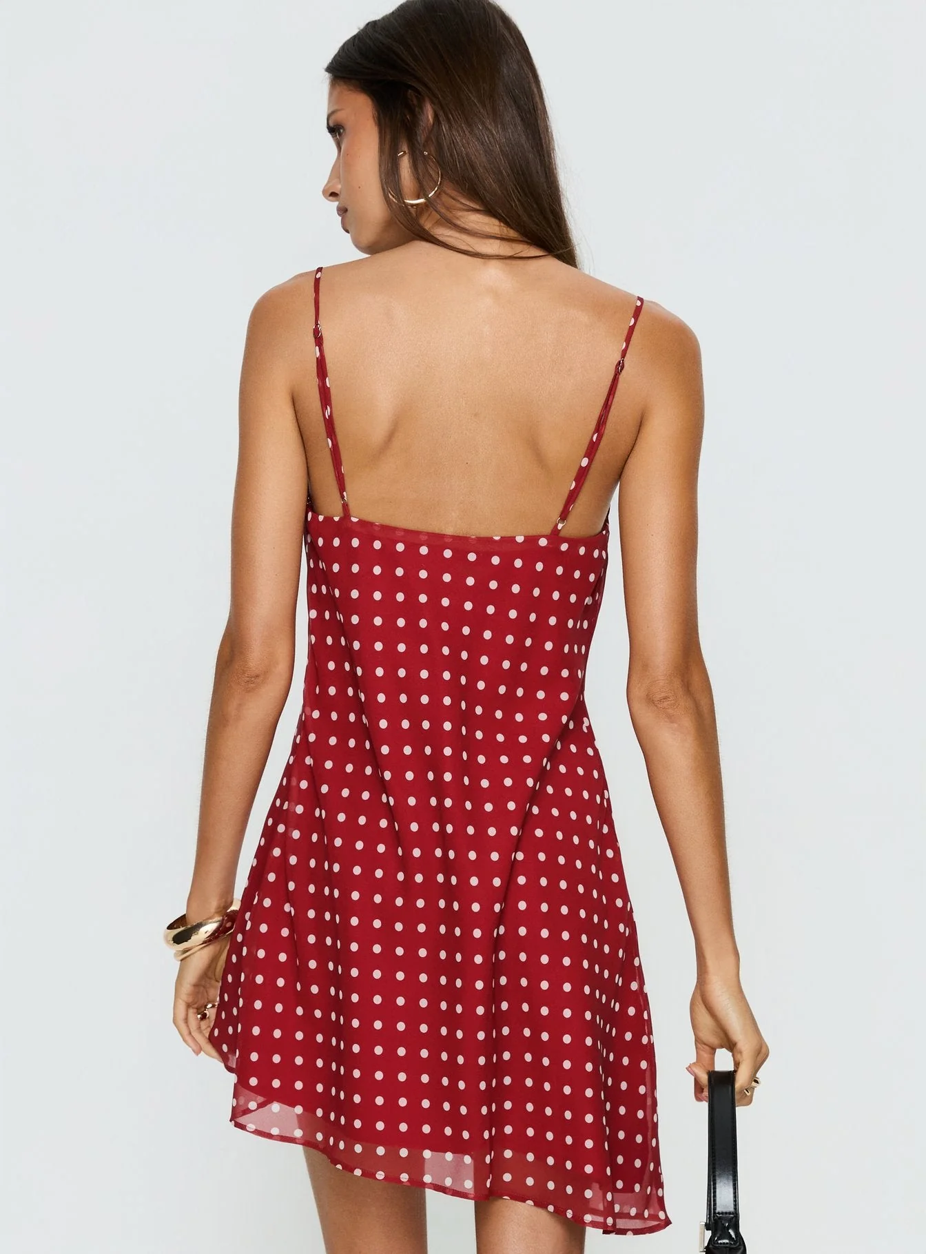Elisabetta Mini Dress Burgundy Polka Dot - Image 5