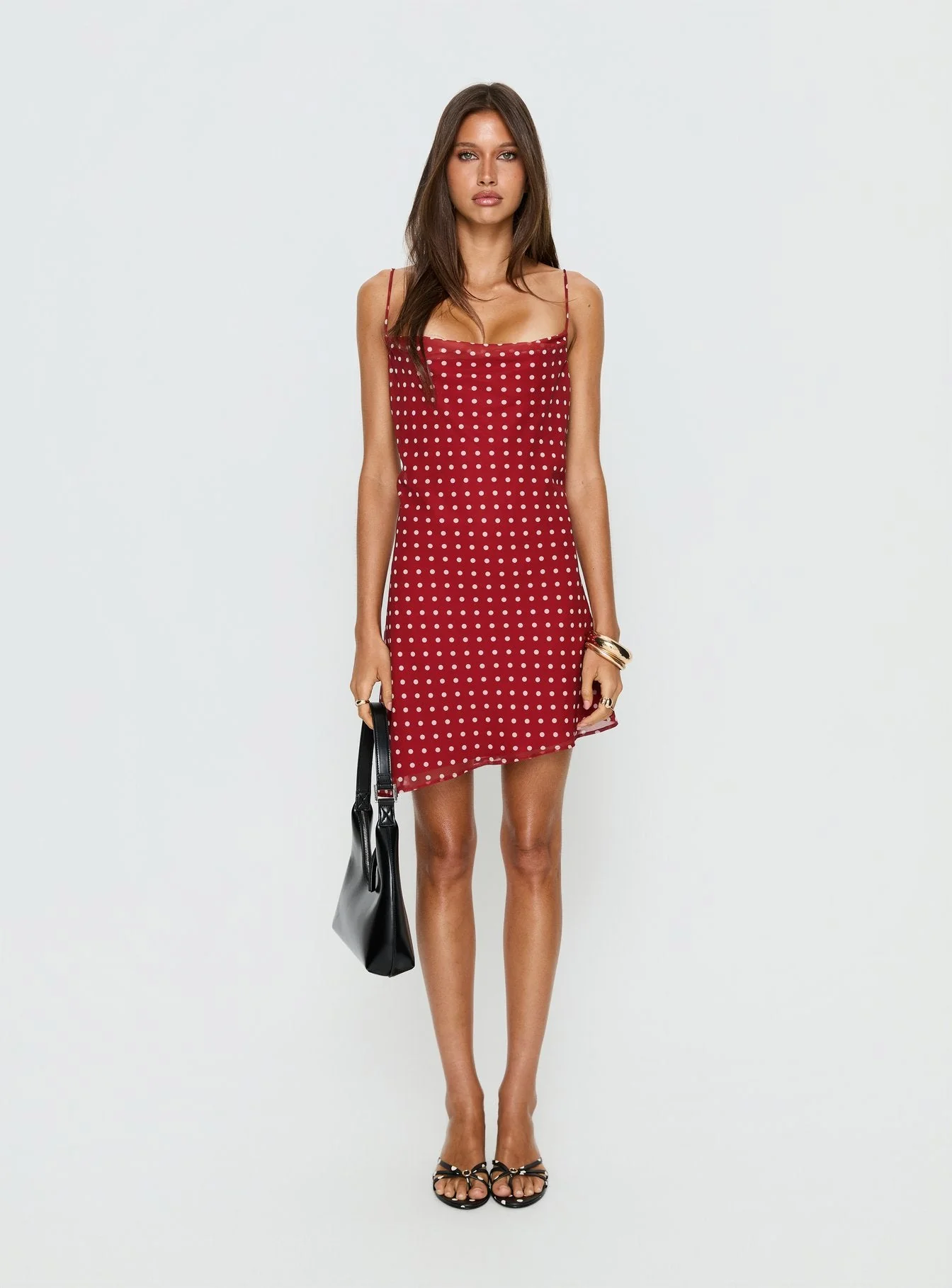 Elisabetta Mini Dress Burgundy Polka Dot - Image 7