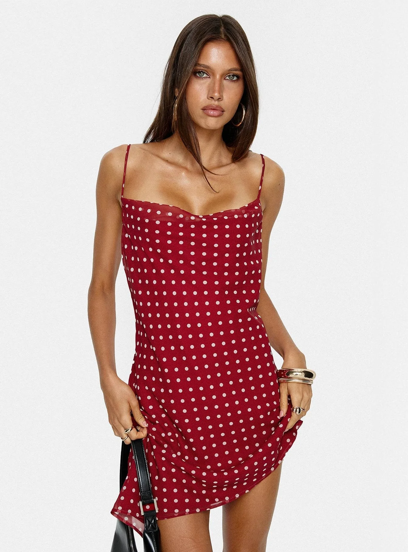 Elisabetta Mini Dress Burgundy Polka Dot - Image 8