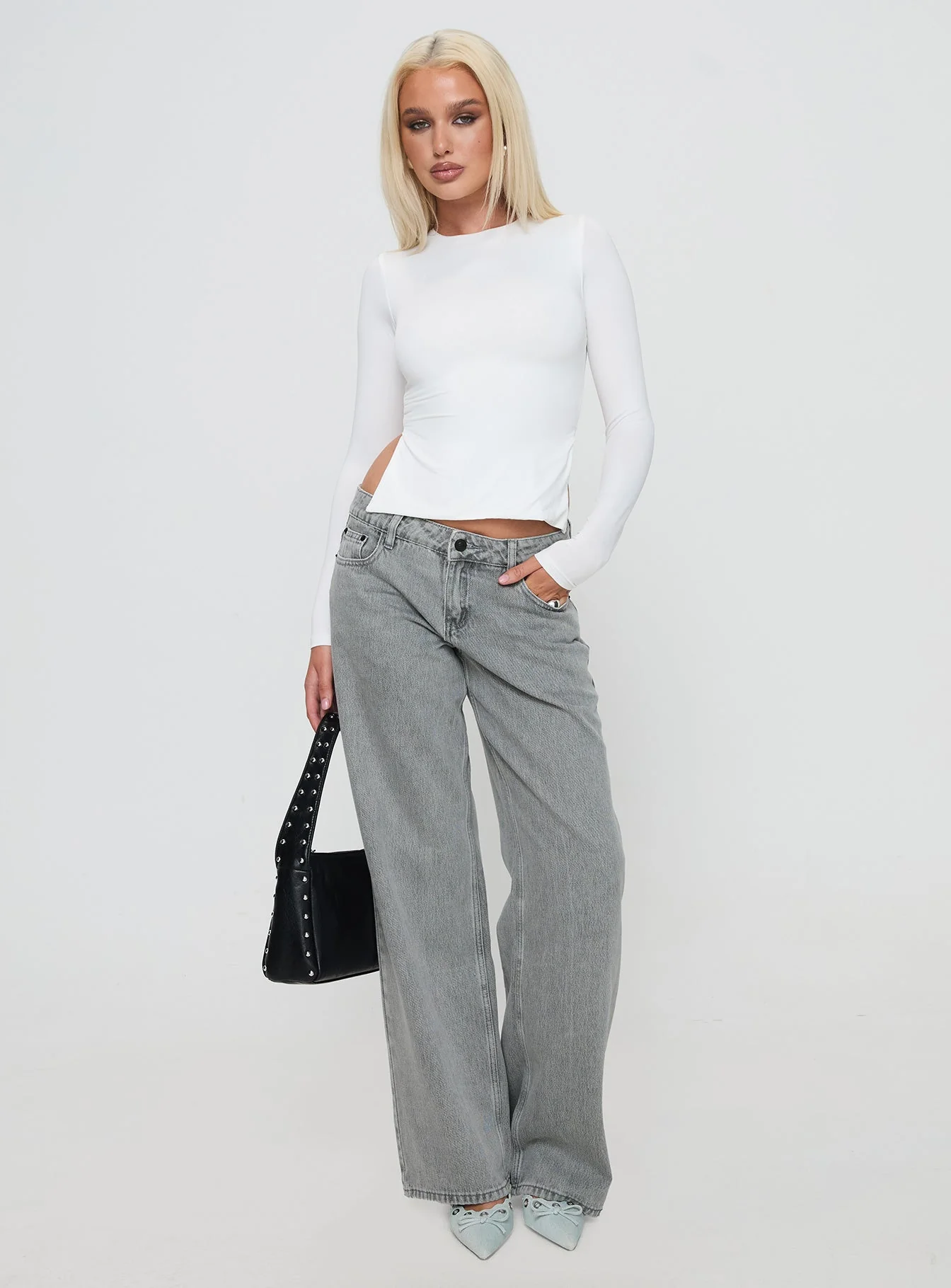Ellanor Low Rise Straight Leg Jeans Washed Grey Petite - Image 3