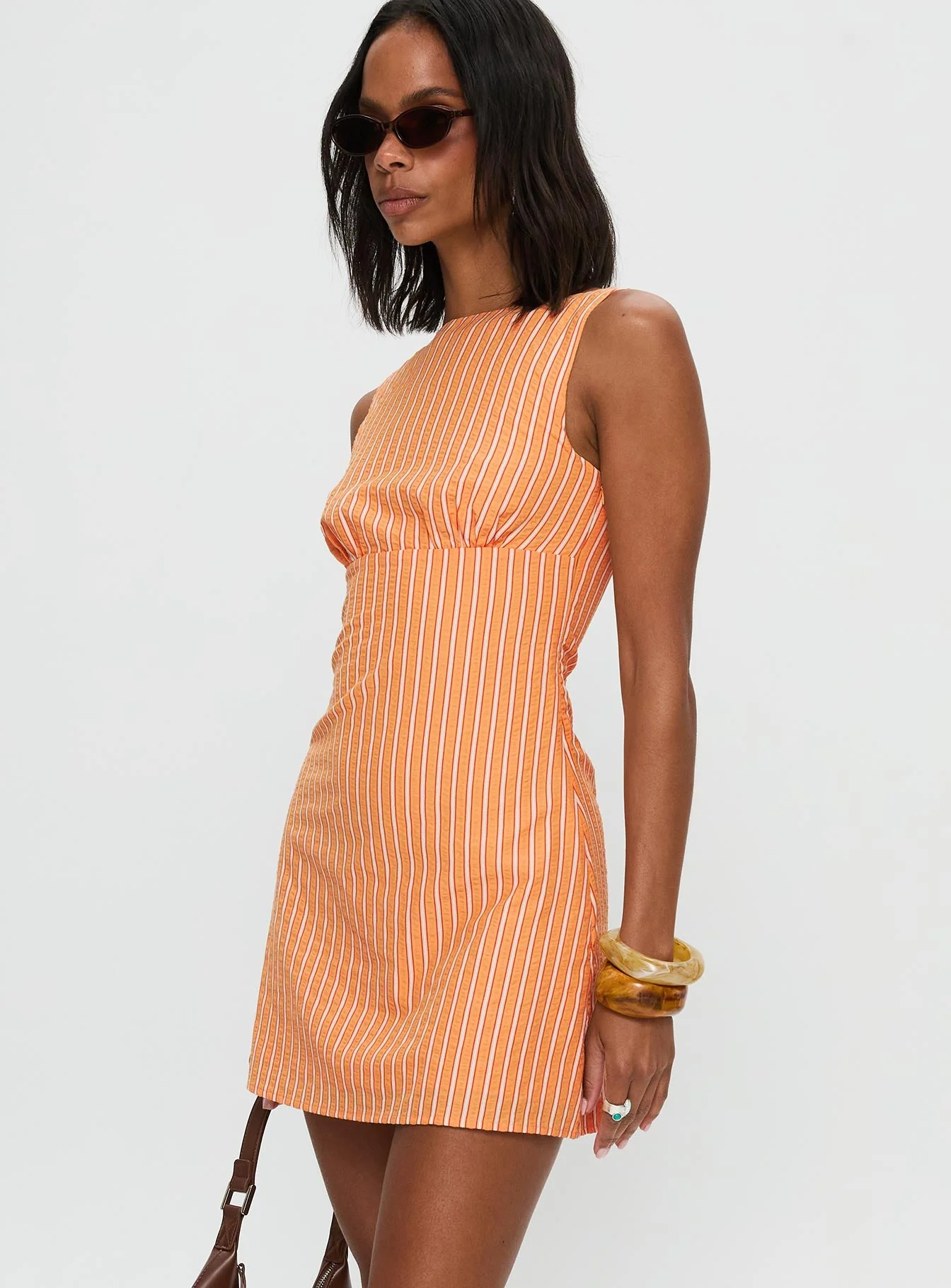 Ellesandra Boat Neck Mini Dress Orange Stripe - Image 4
