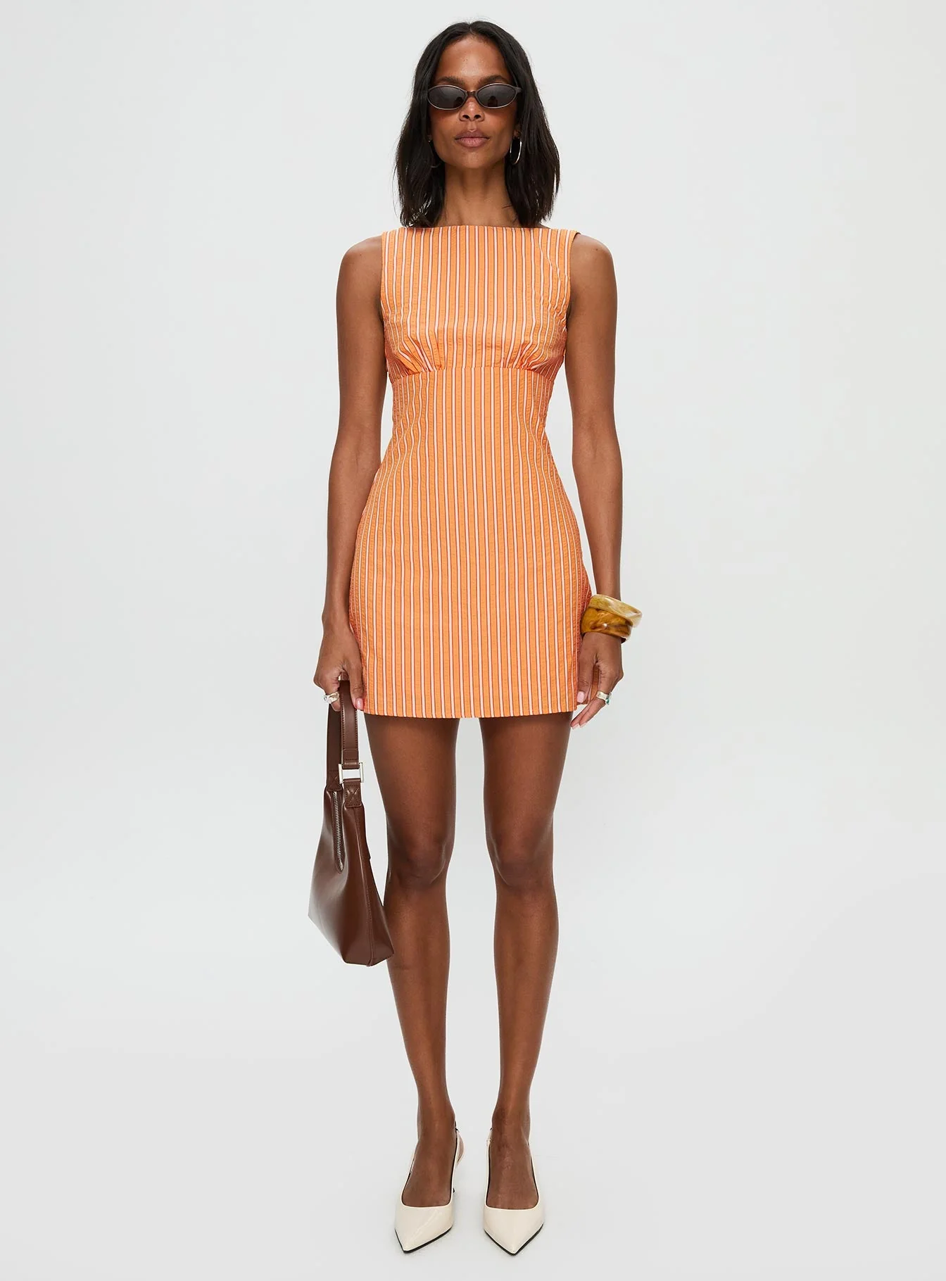 Ellesandra Boat Neck Mini Dress Orange Stripe - Image 7
